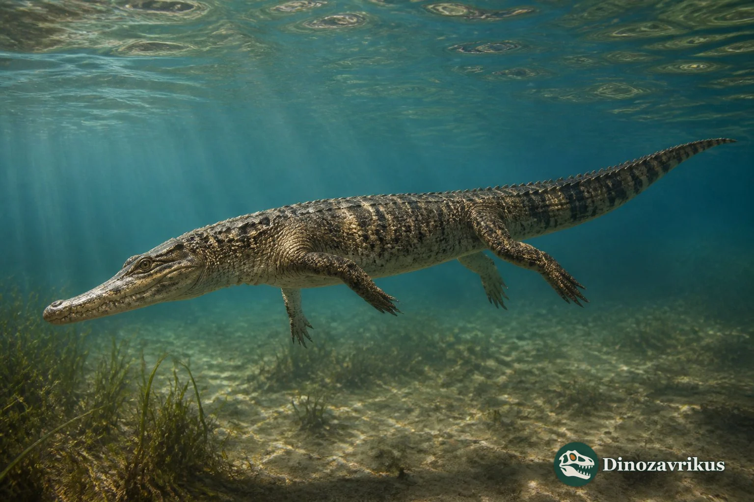 Hyposaurus swimming in a shallow Paleocene coastal channel