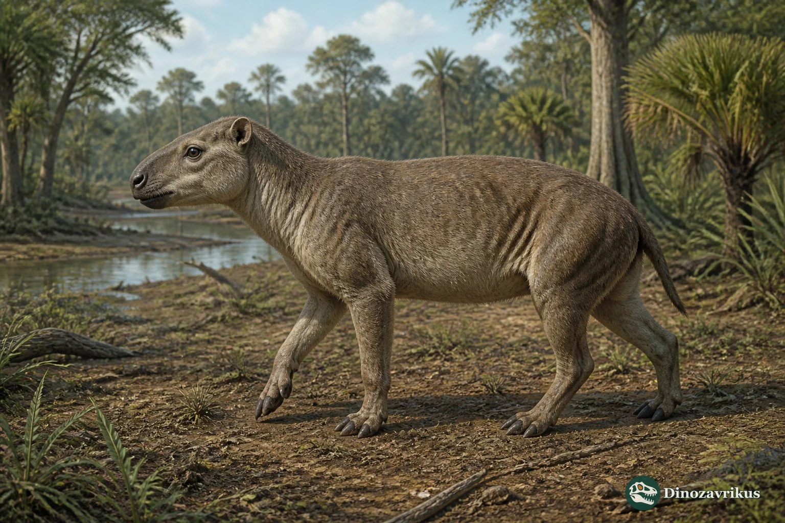 Hyrachyus moving through an Eocene forest margin