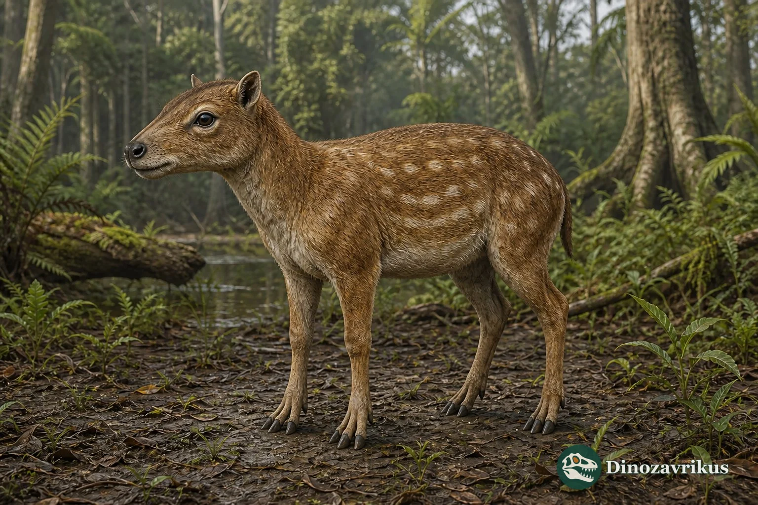 Hyracotherium leporinum reconstructed in an early Eocene woodland