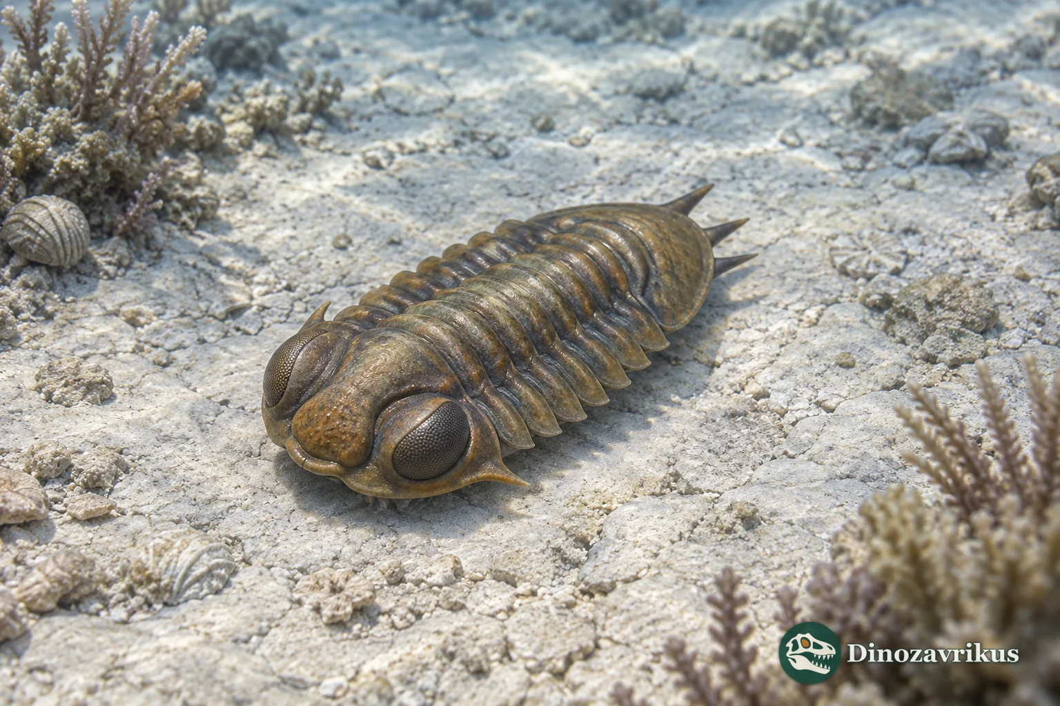 Artistic reconstruction of Hystricurus on an Ordovician seafloor
