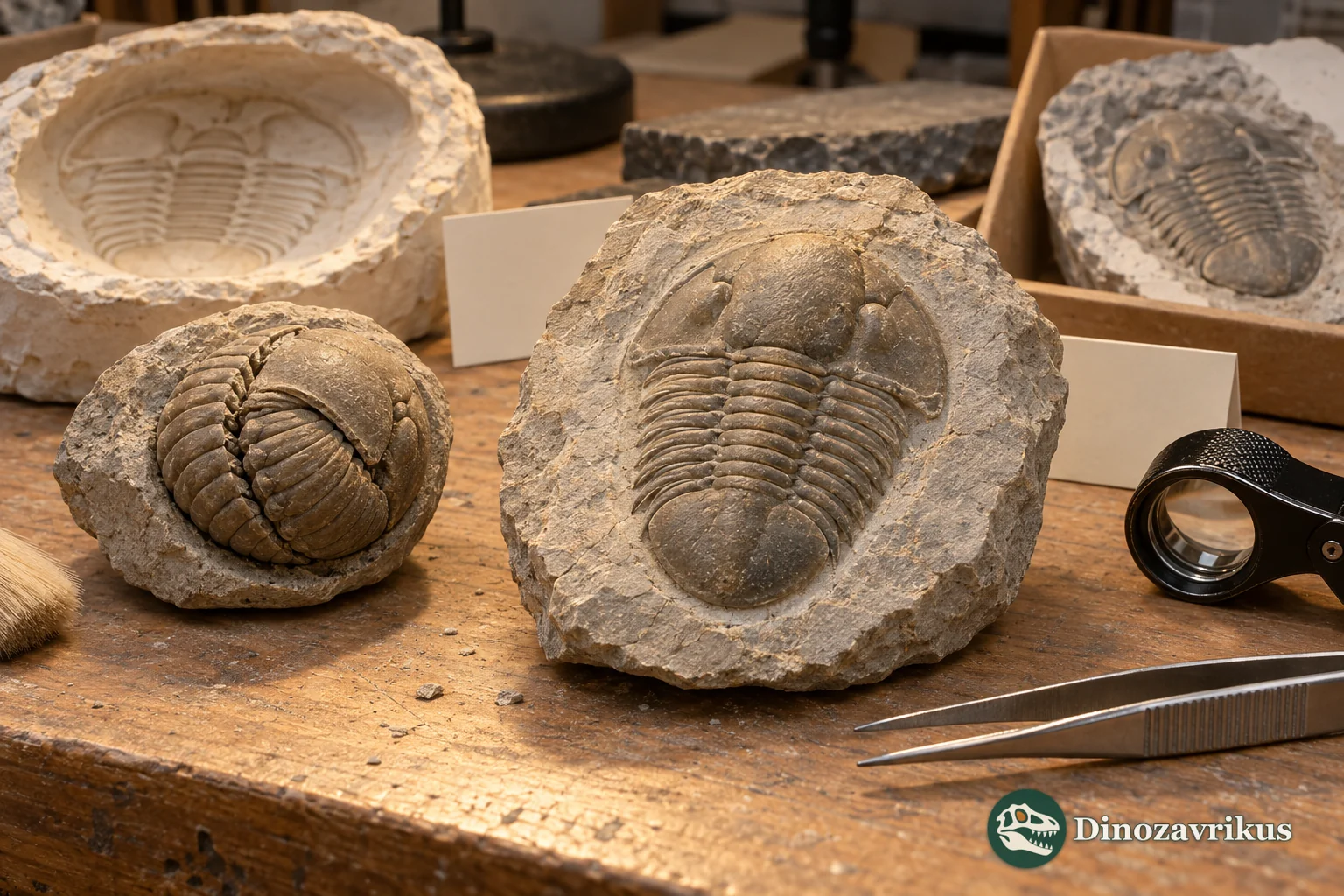Illustrated comparison of enrolled and extended Illaenus shells in a museum study