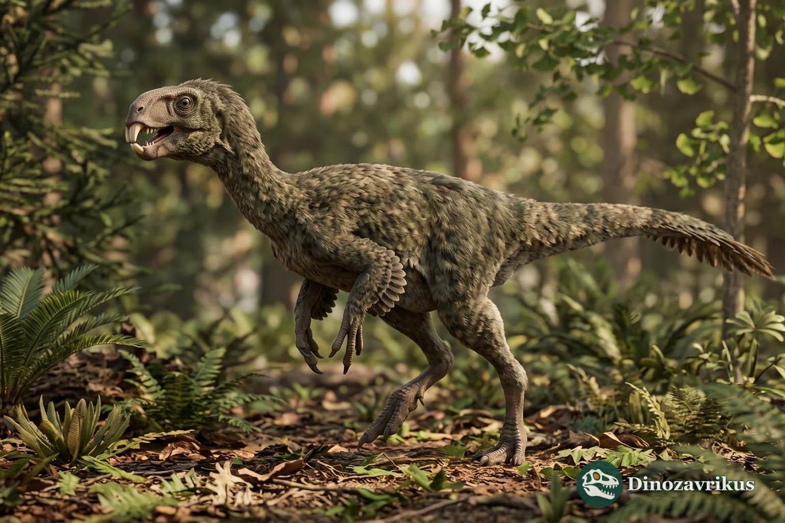 Feathered reconstruction of Incisivosaurus in an Early Cretaceous woodland