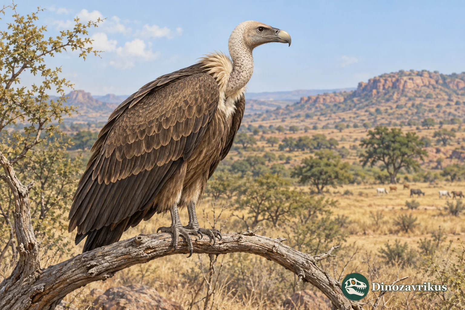 Indian vulture Gyps indicus standing above dry central Indian scrubland