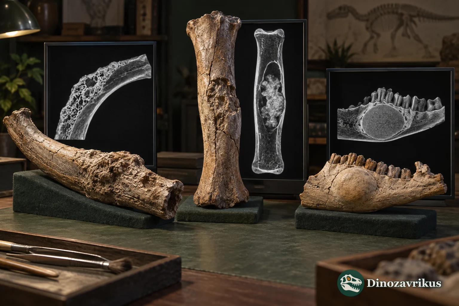 CT comparison of infection and tumours in fossil dinosaur bones