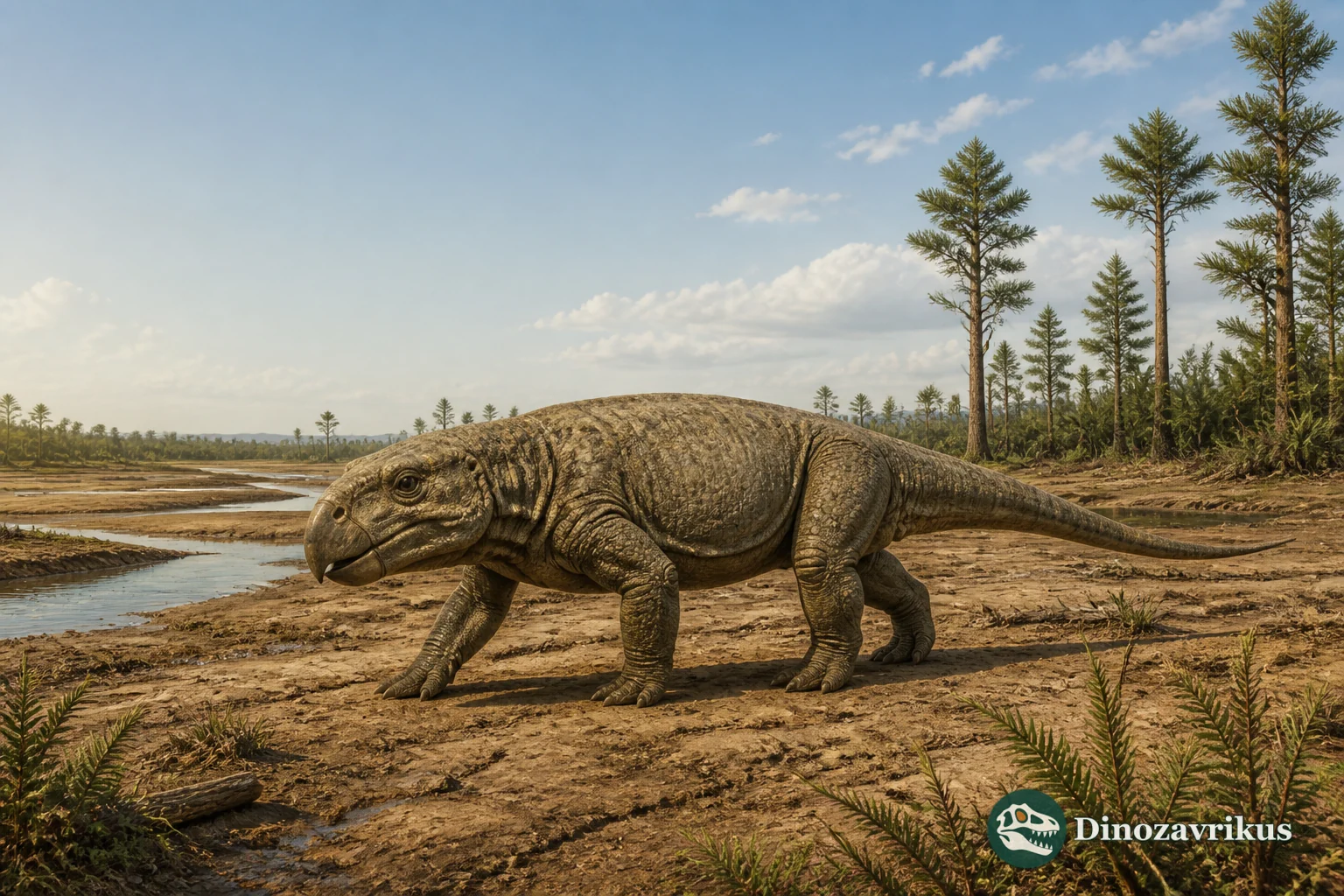 Isalorhynchus on a Late Triassic floodplain in Madagascar