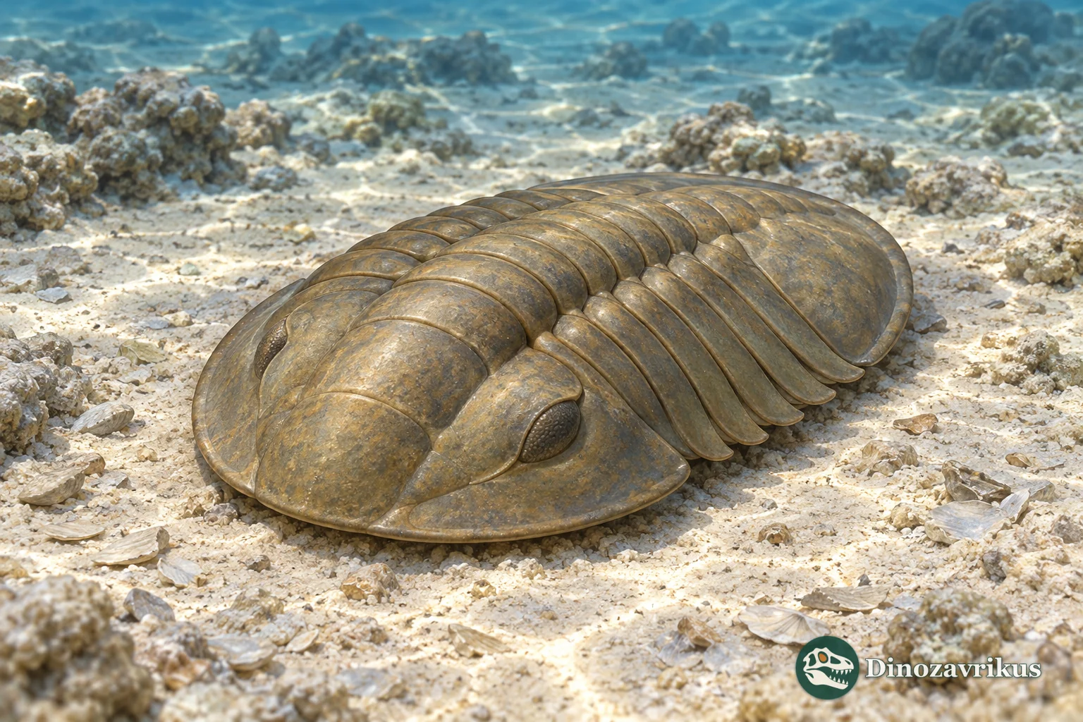 Artistic reconstruction of Isoteloides on a shallow Ordovician carbonate shelf