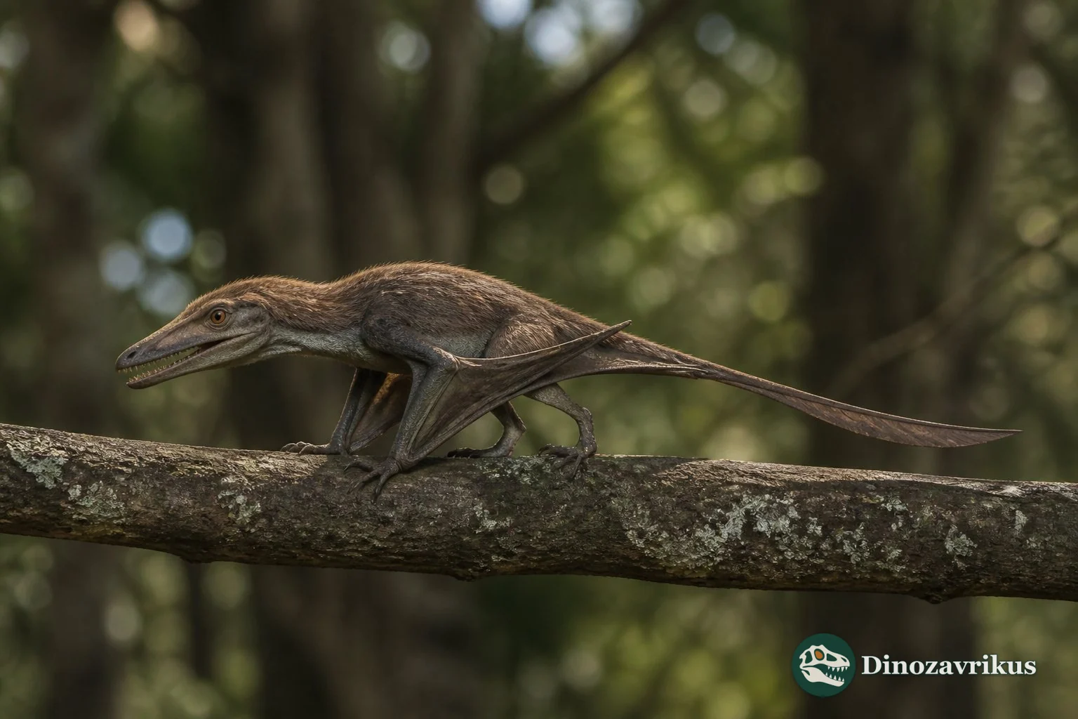 Jianchangnathus moving through a Jurassic forest clearing