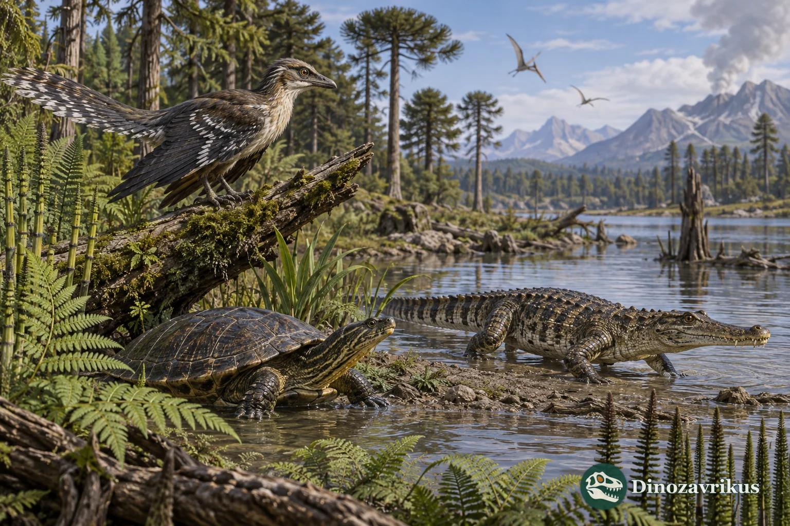 A small early bird, turtle and crocodile relative in a Late Jurassic wetland