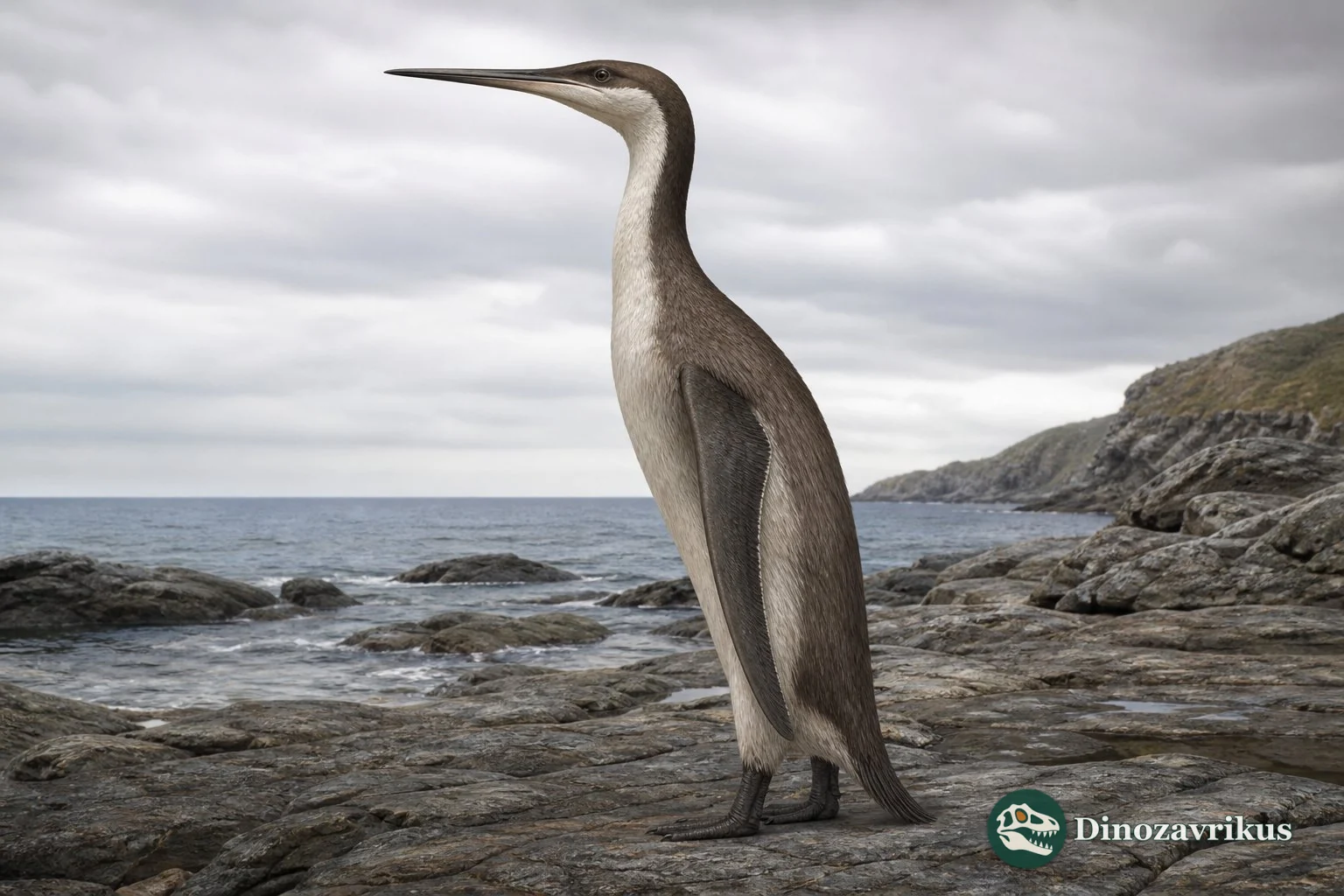 Kairuku penguins swimming above an Oligocene seafloor near New Zealand