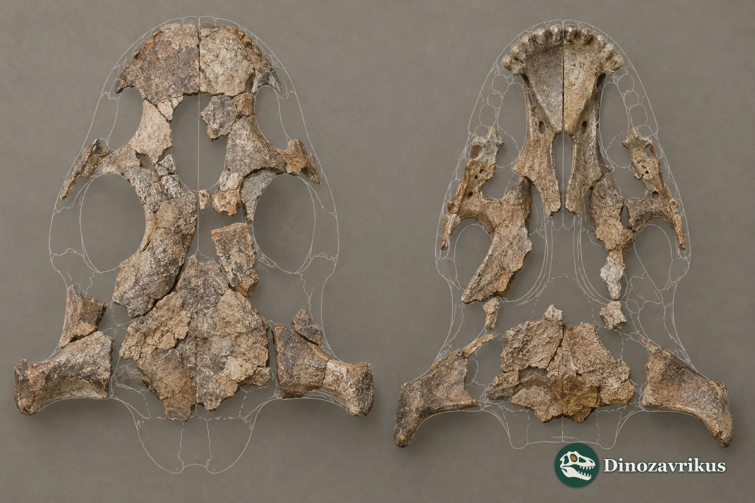 Schematic genuine fragments and missing areas of a Kestrosaurus skull