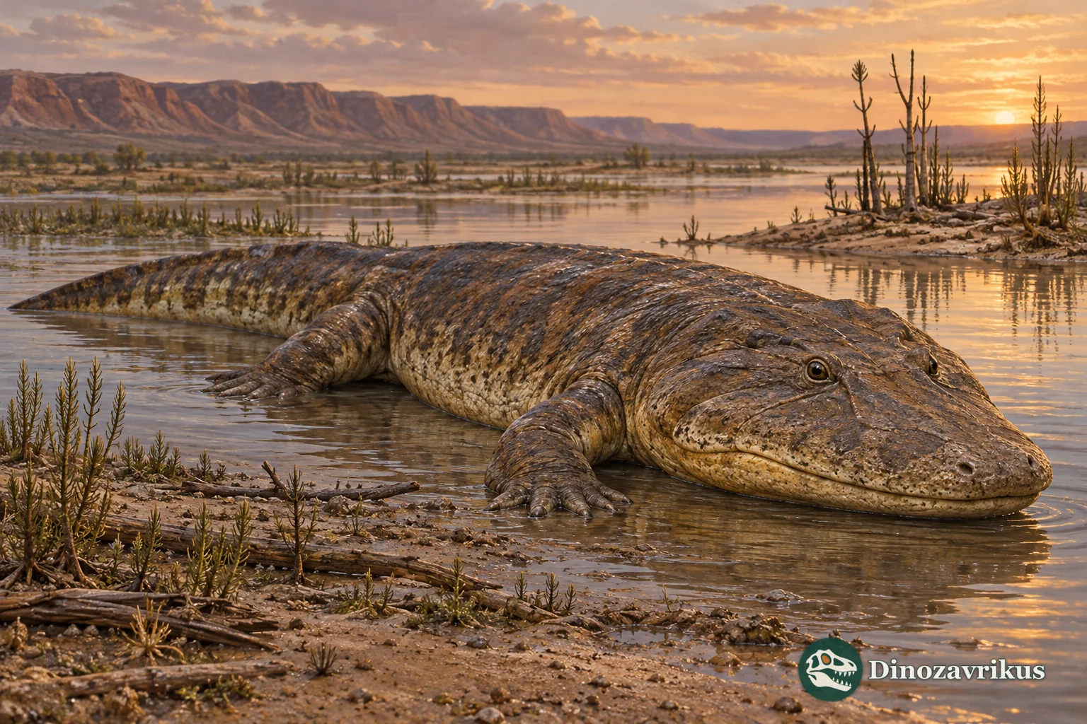 Artistic reconstruction of Konzhukovia near a Permian waterway