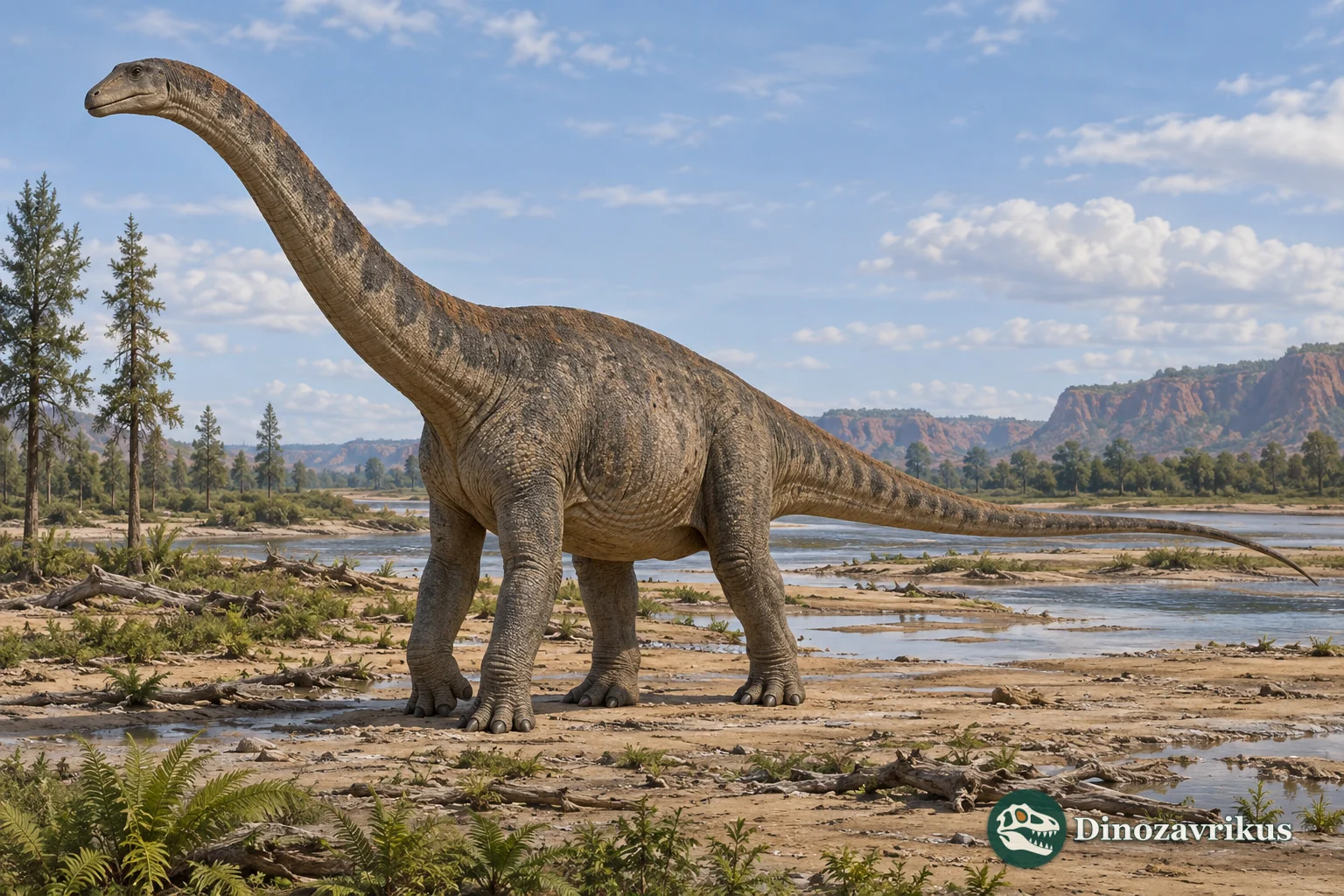 Kotasaurus reconstructed as an early sauropod in a Jurassic landscape