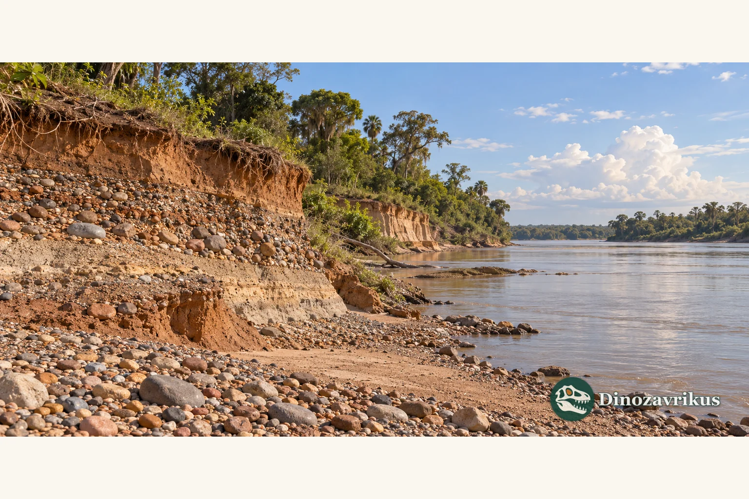A riverbank and gravelly fossil-bearing beds