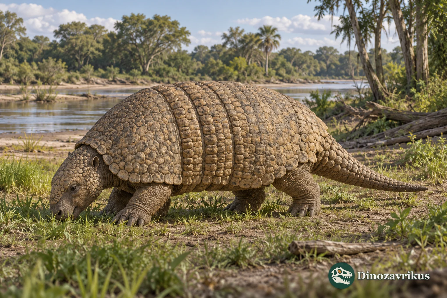 Artistic reconstruction of a banded late Miocene South American pampathere