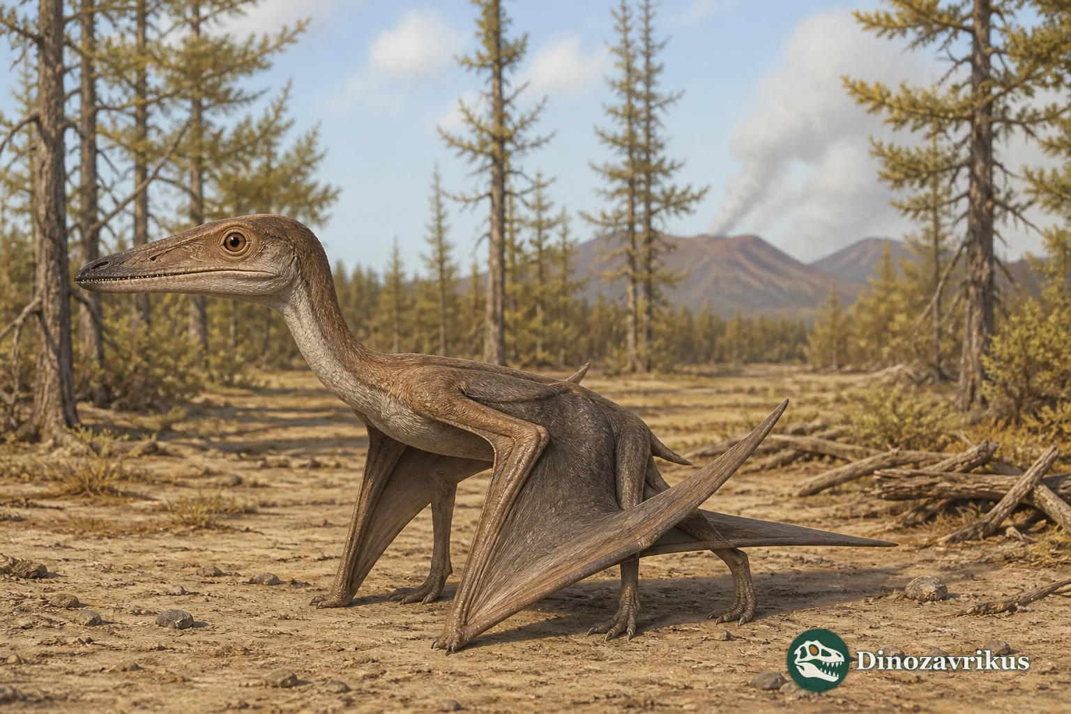 Kryptodrakon standing in a Jurassic floodplain of Xinjiang