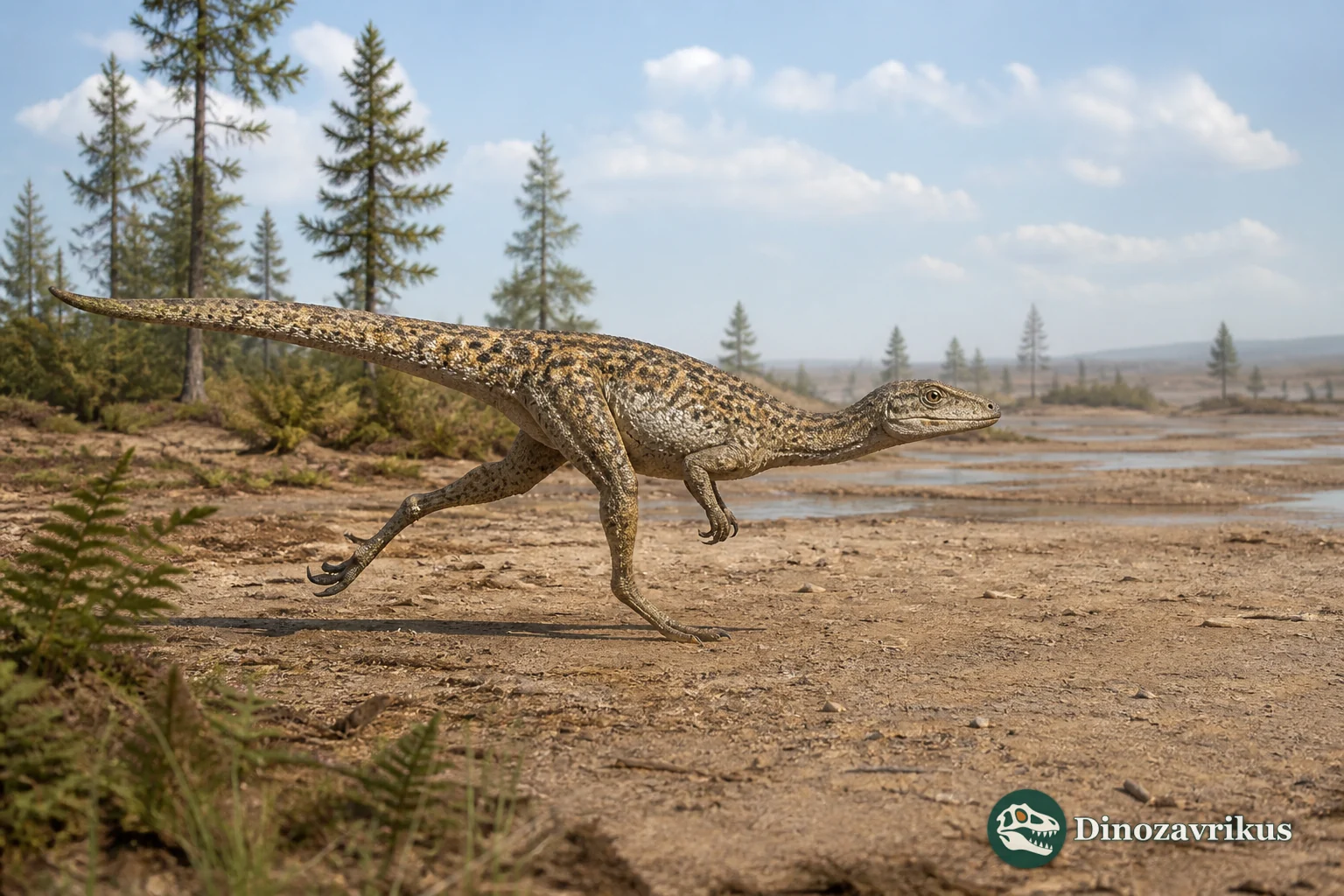 Lagosuchus moving across a Late Triassic plain in Argentina