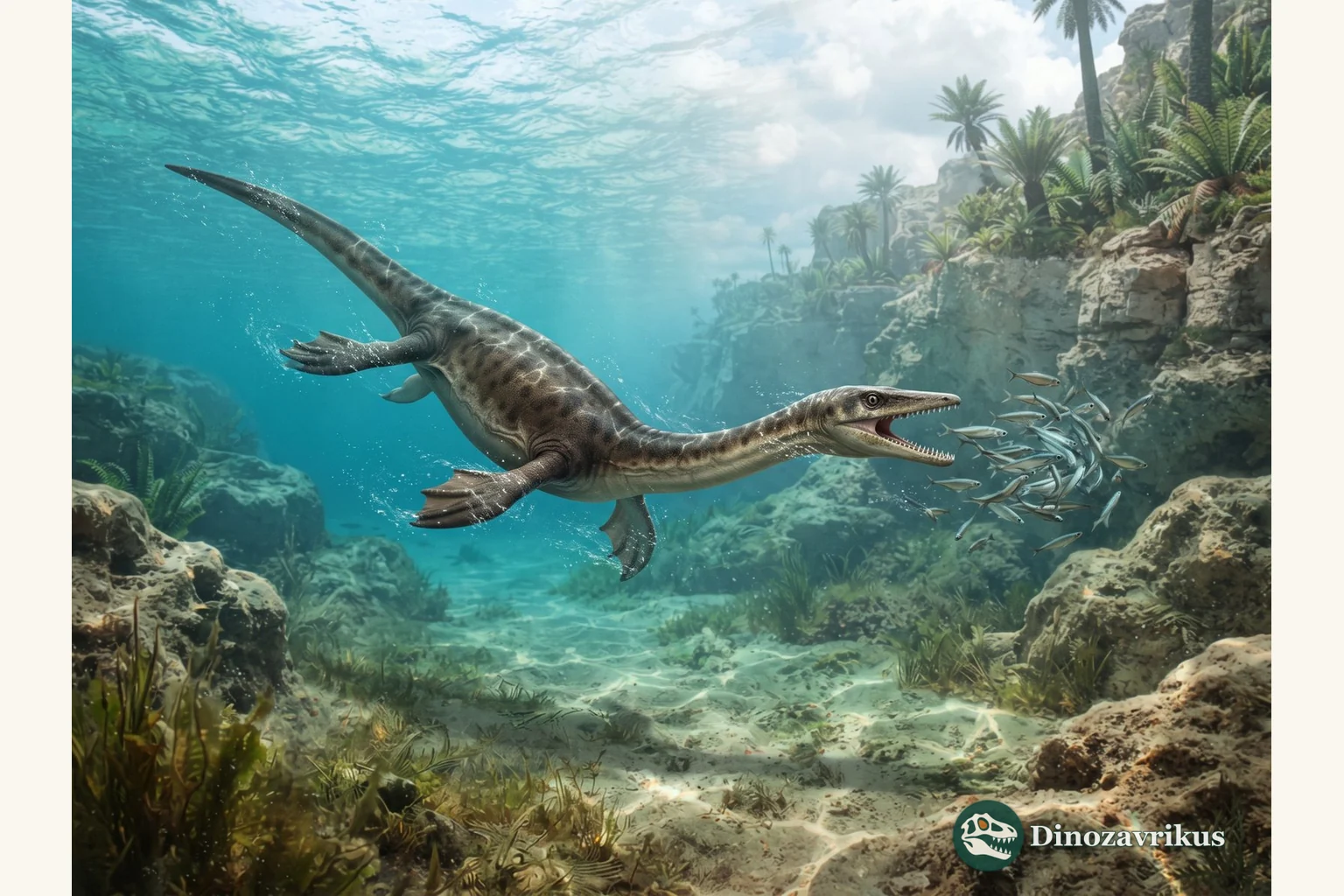 Lariosaurus swimming in a shallow Middle Triassic coastal sea
