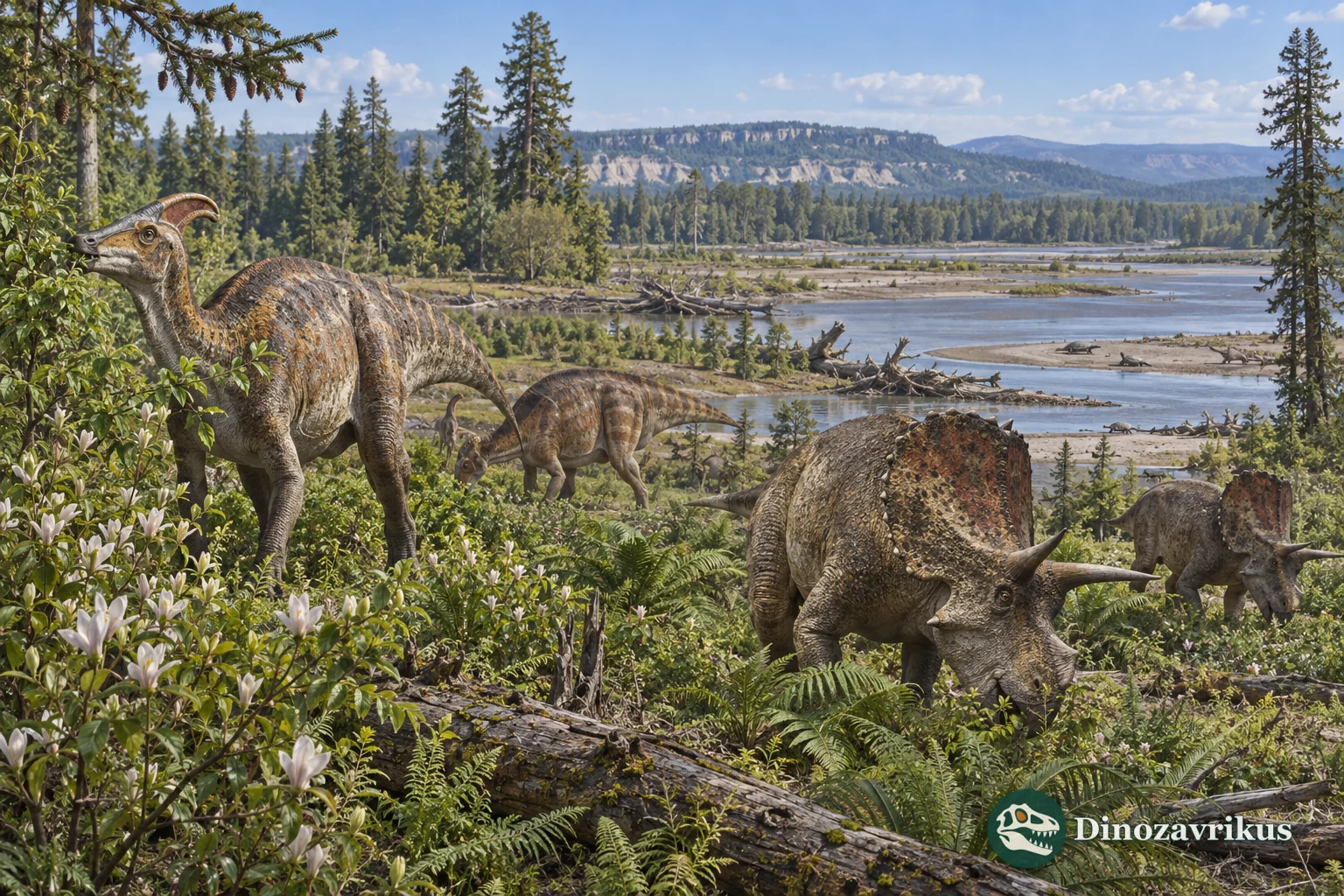Hadrosaurs and ceratopsians in a late Maastrichtian river floodplain