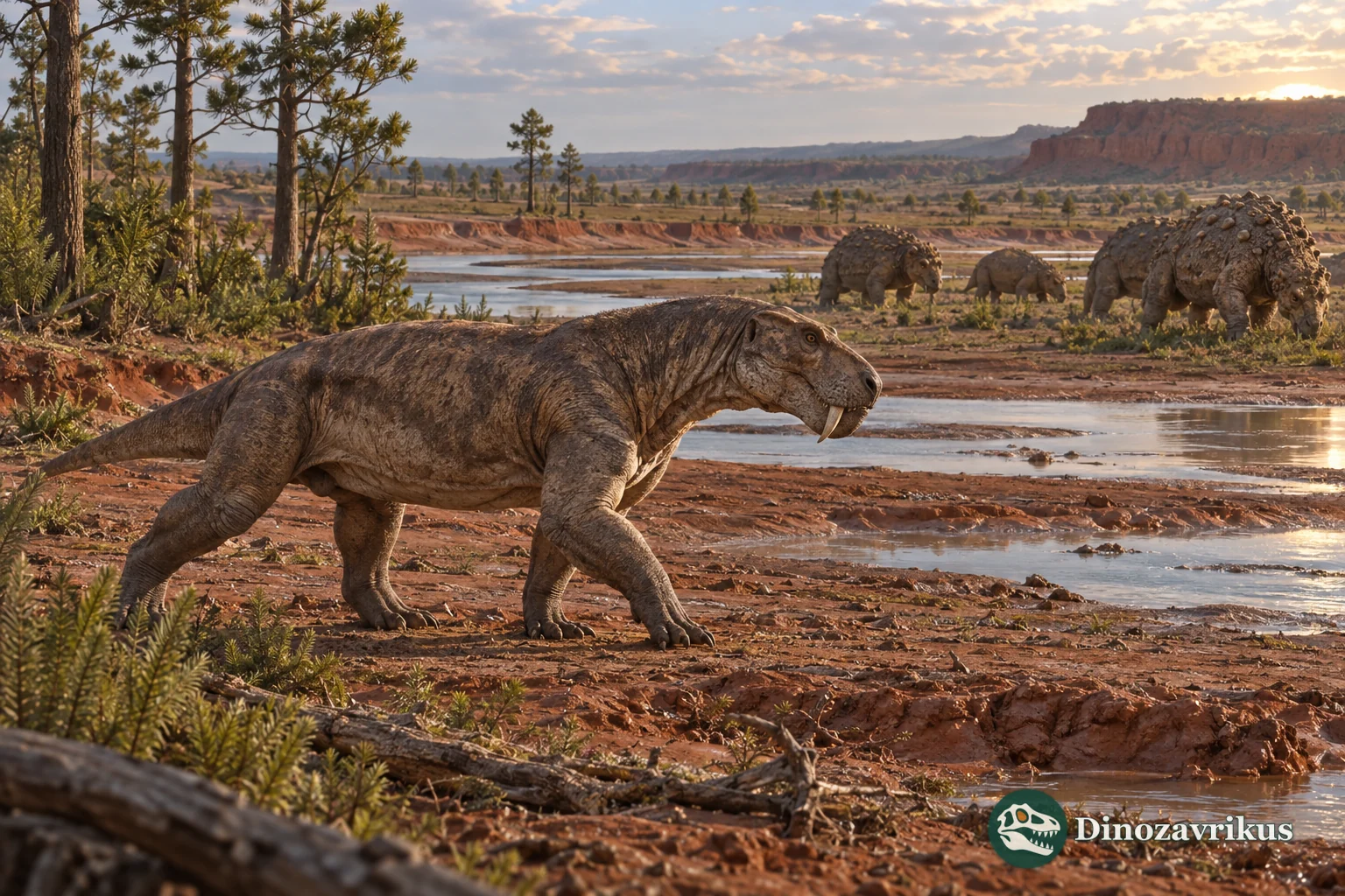 Late Permian Russian floodplain with therapsids and pareiasaurs