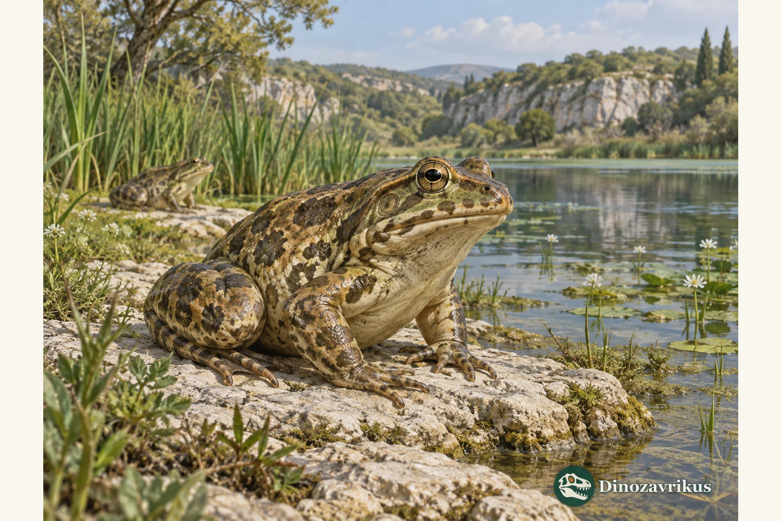 Latonia reconstructed beside a Miocene freshwater pond