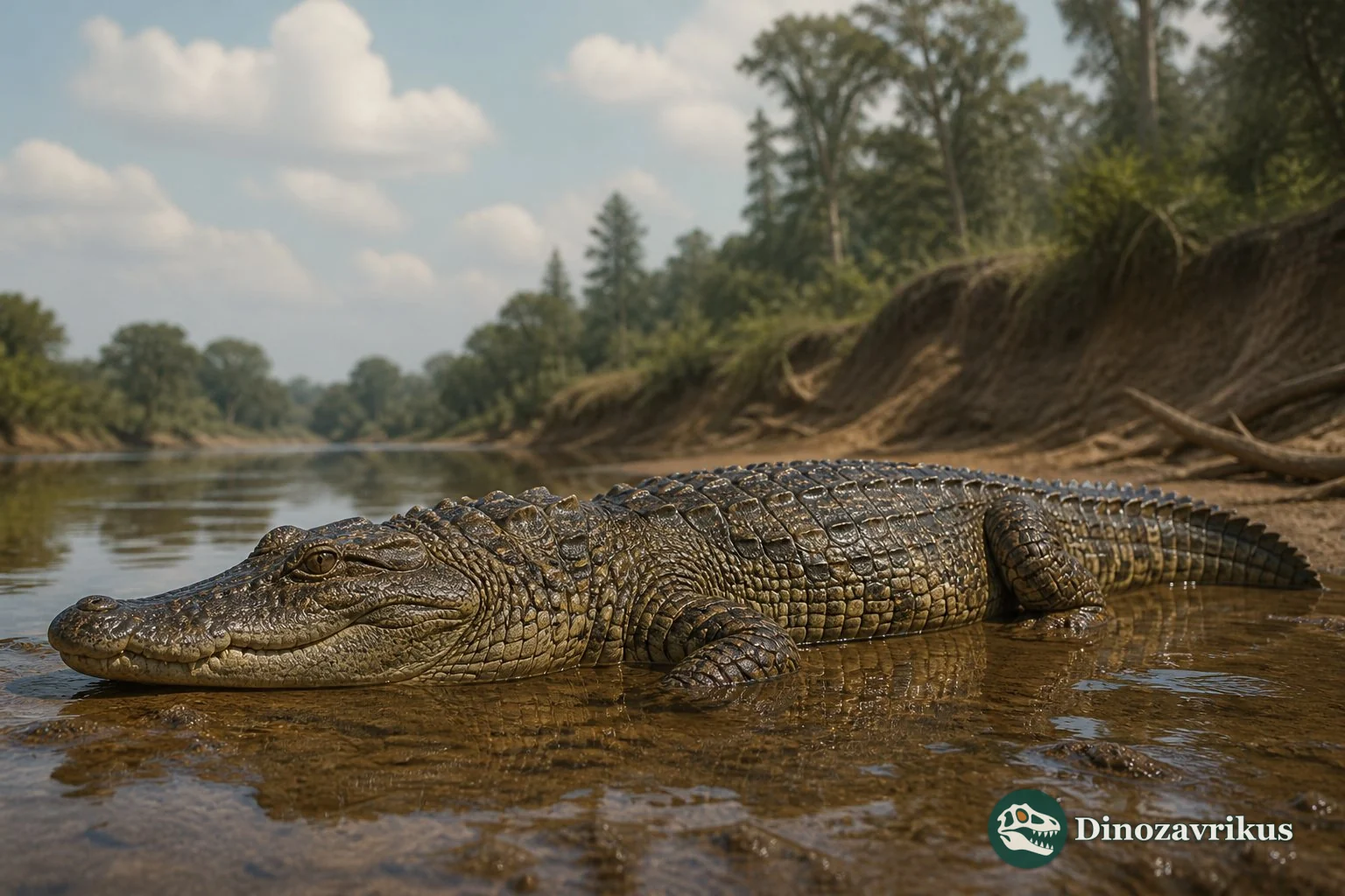 Leidyosuchus reconstructed at a Late Cretaceous Alberta river margin