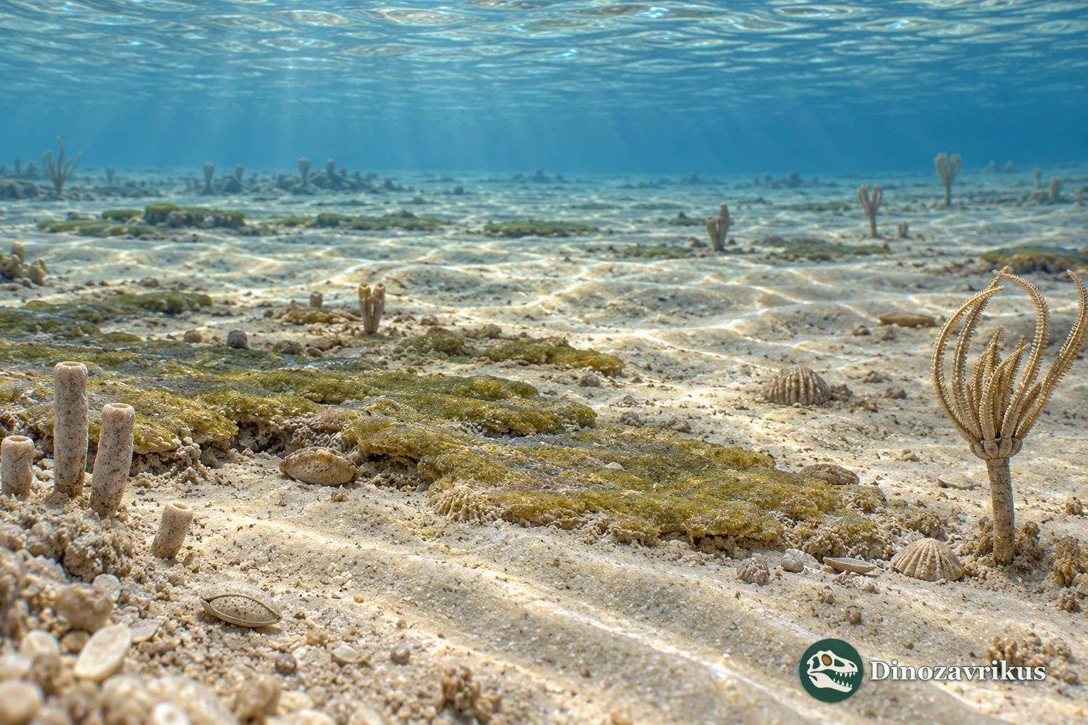 Artistic reconstruction of a shallow Ordovician seafloor