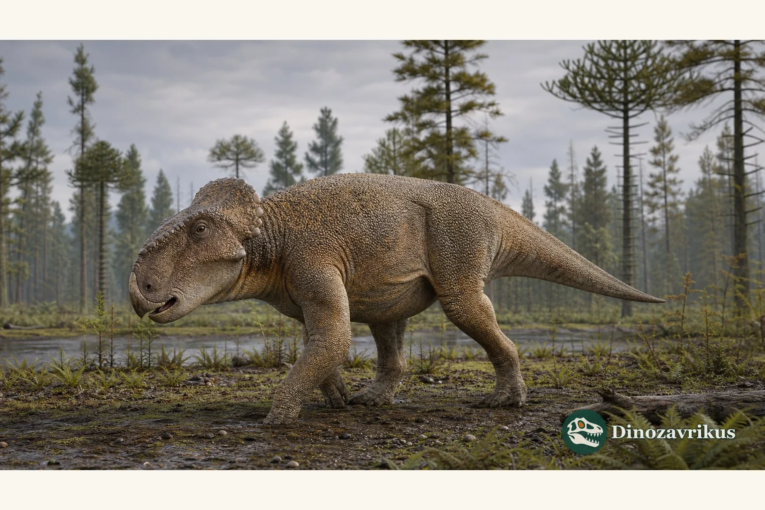 Leptoceratops reconstructed in a Late Cretaceous floodplain forest