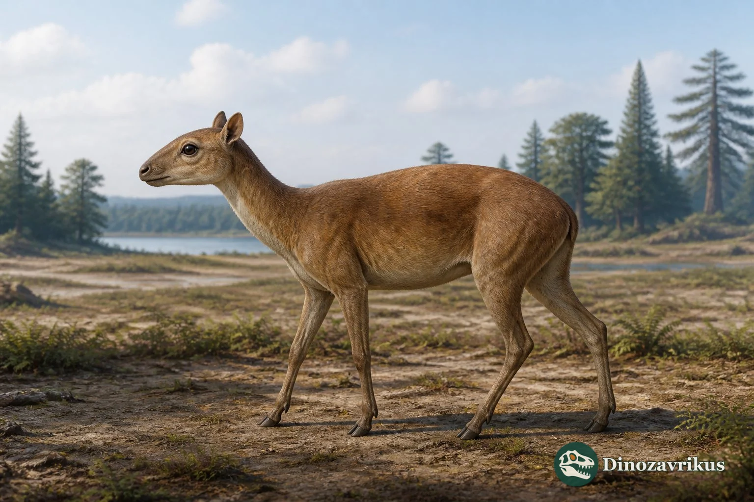 Leptomeryx reconstructed among low plants in an Oligocene woodland