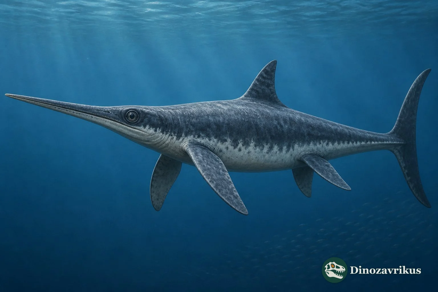 Leptonectes tenuirostris swimming above a Lower Jurassic seabed