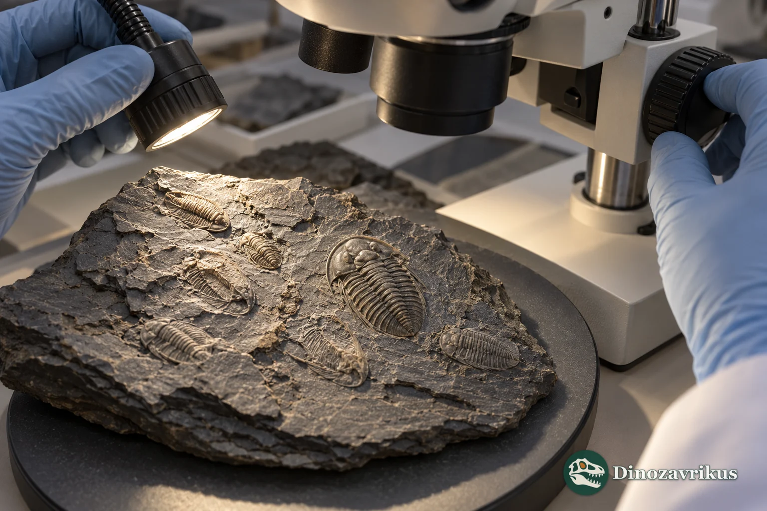 Illustrative laboratory examination of a trilobite shell