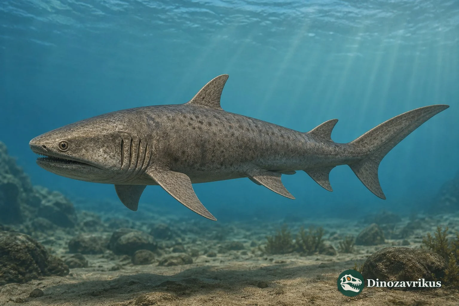 Reconstruction of Lissodus swimming in shallow Mesozoic water