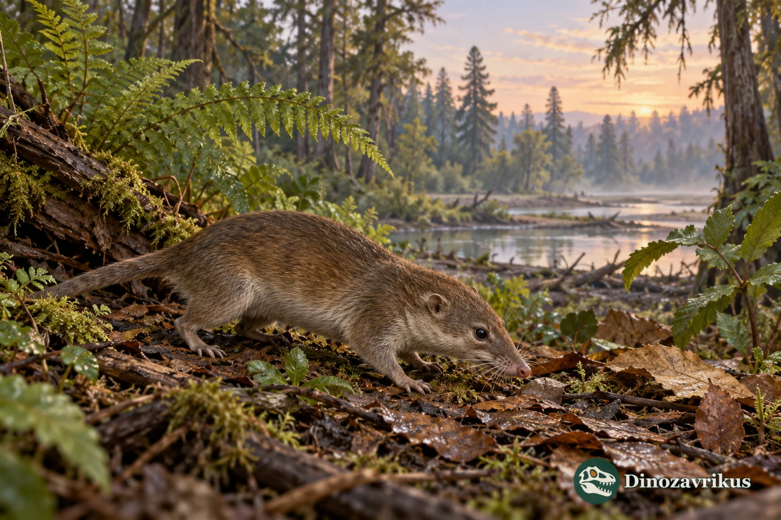 Hypothetical small early mammal on a Paleocene Montana forest floor