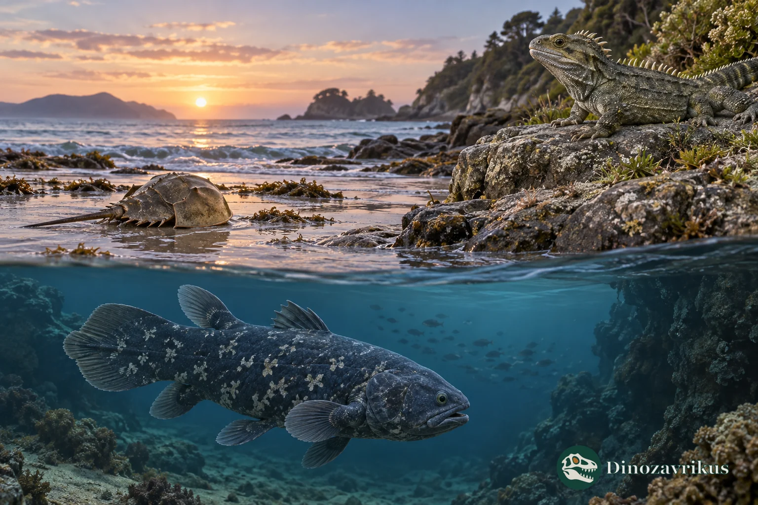Illustrative comparison of a coelacanth, tuatara and horseshoe crab
