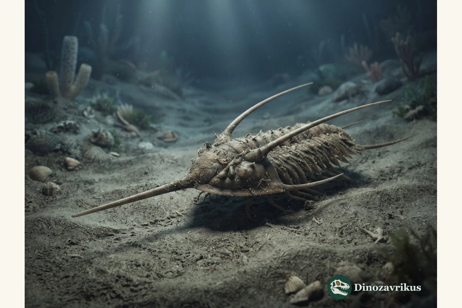 Reconstruction of a Lonchodomas trilobite with an elongated cephalic spine on an Ordovician seafloor