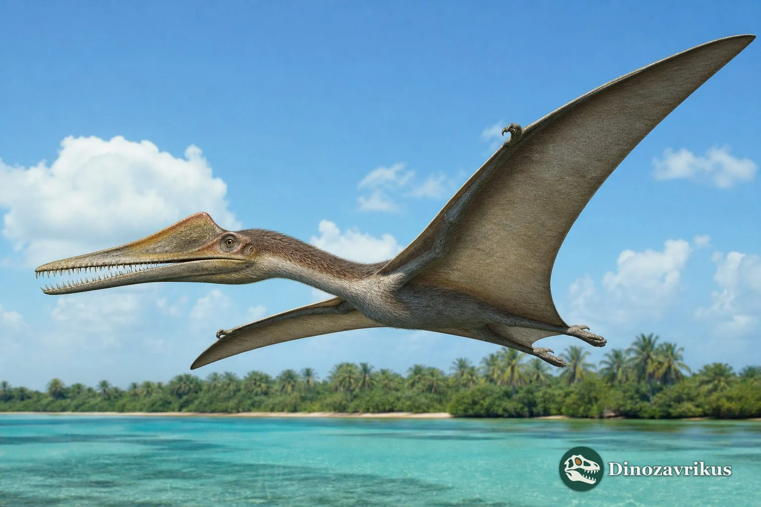 Maaradactylus flying over an Early Cretaceous Brazilian lagoon
