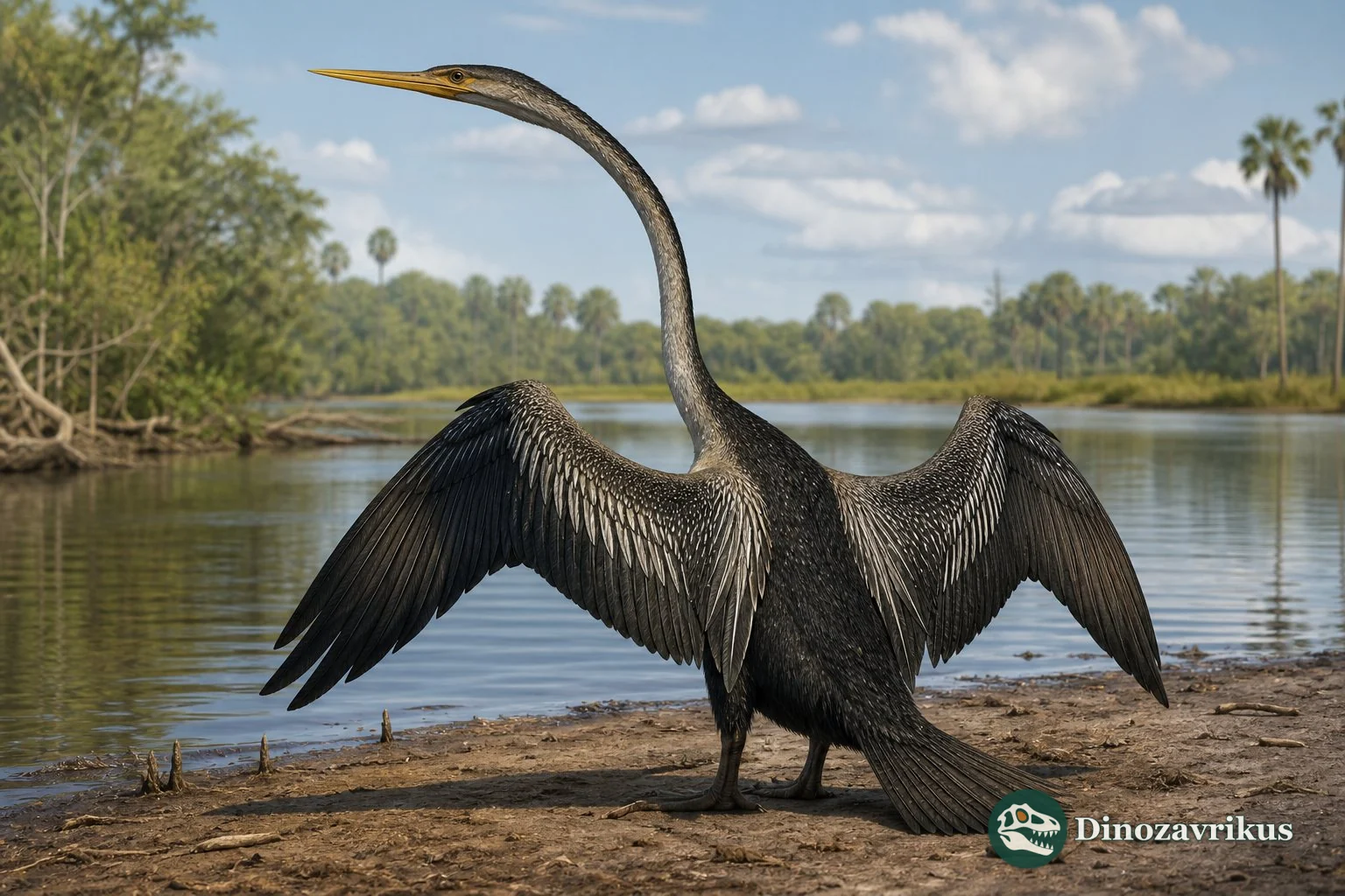 Macranhinga reconstructed pursuing fish in a South American Miocene lake