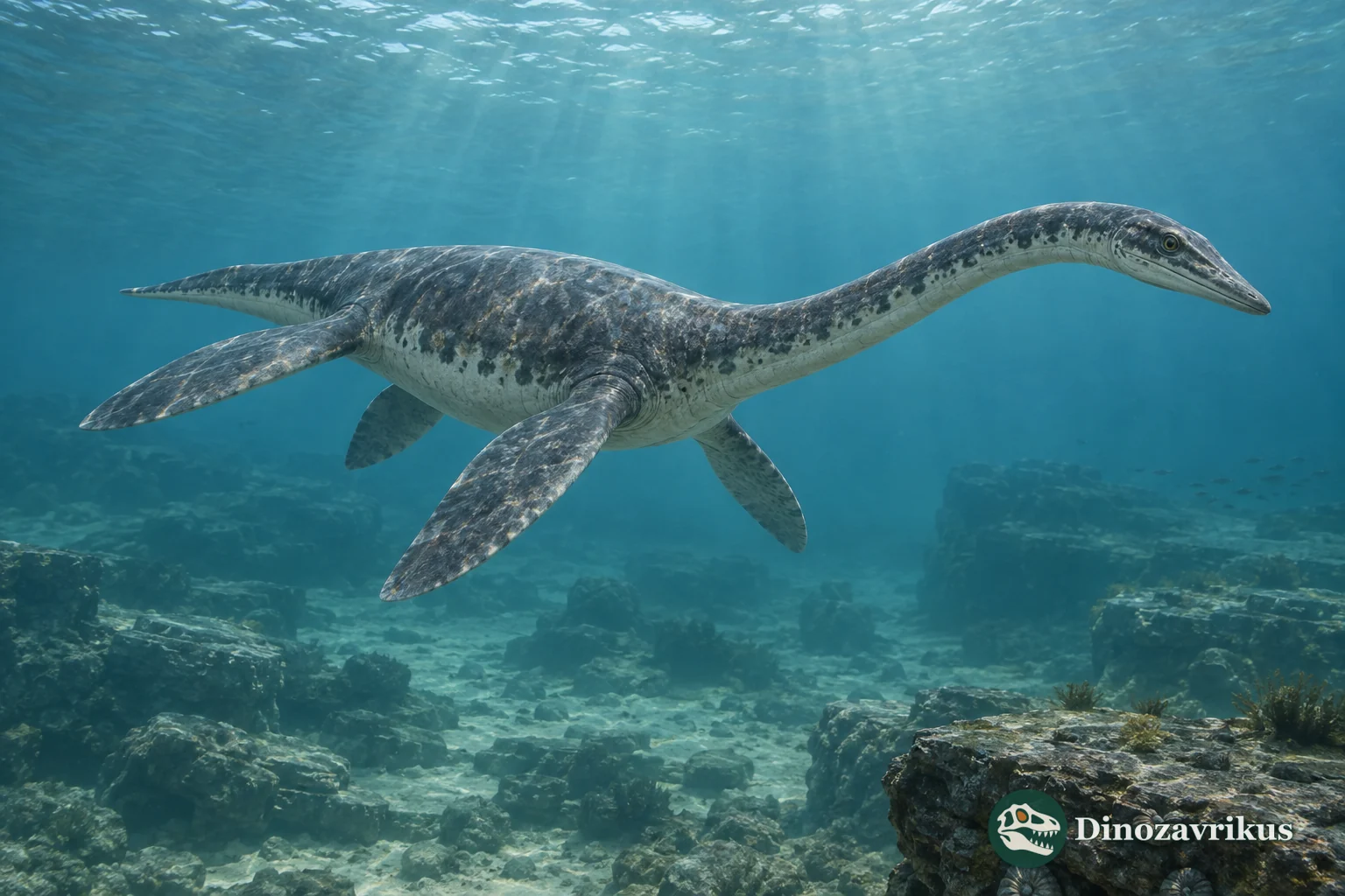 Macroplata reconstructed swimming above the Early Jurassic sea floor