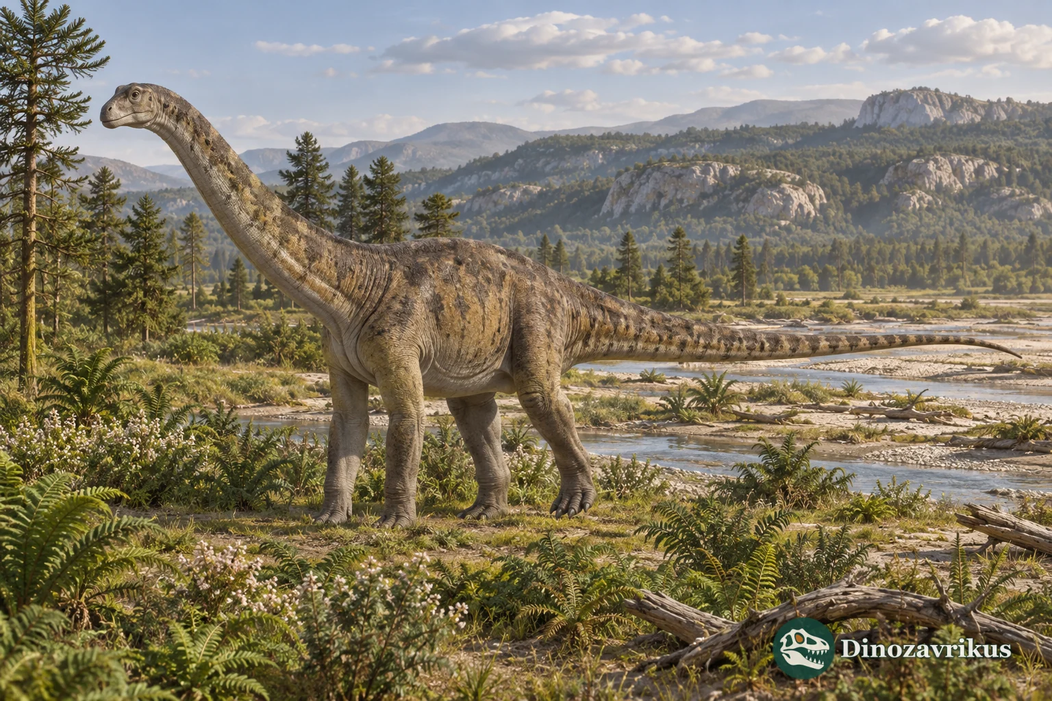 Reconstruction of the dwarf titanosaur Magyarosaurus on Hațeg Island