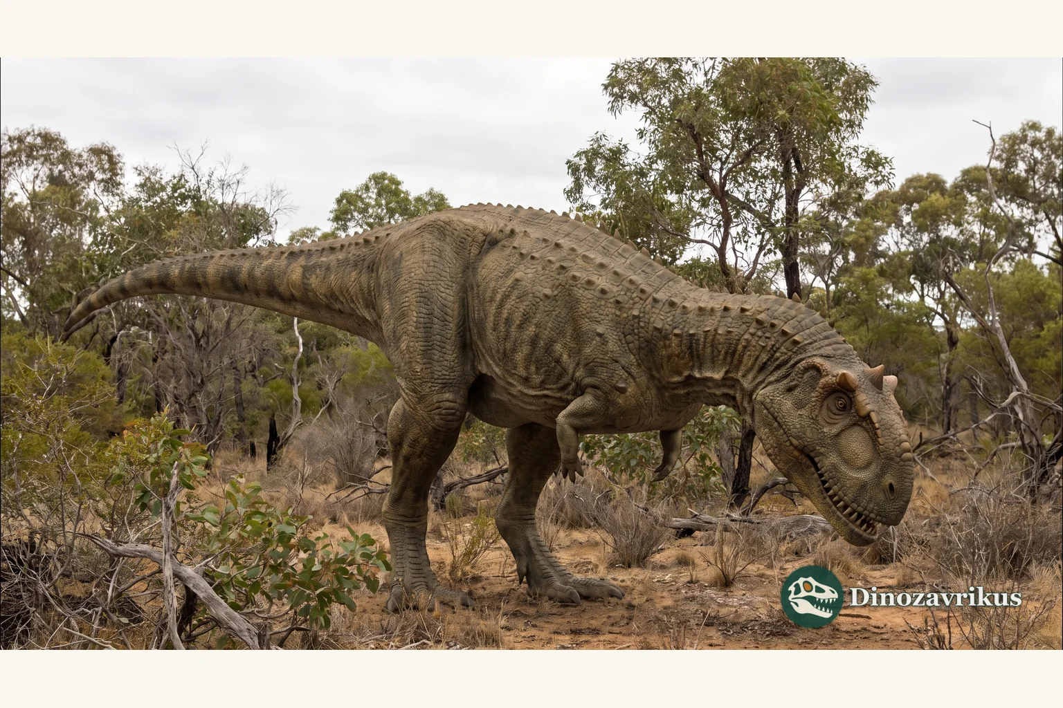 Majungasaurus reconstructed on a seasonal Cretaceous floodplain in Madagascar