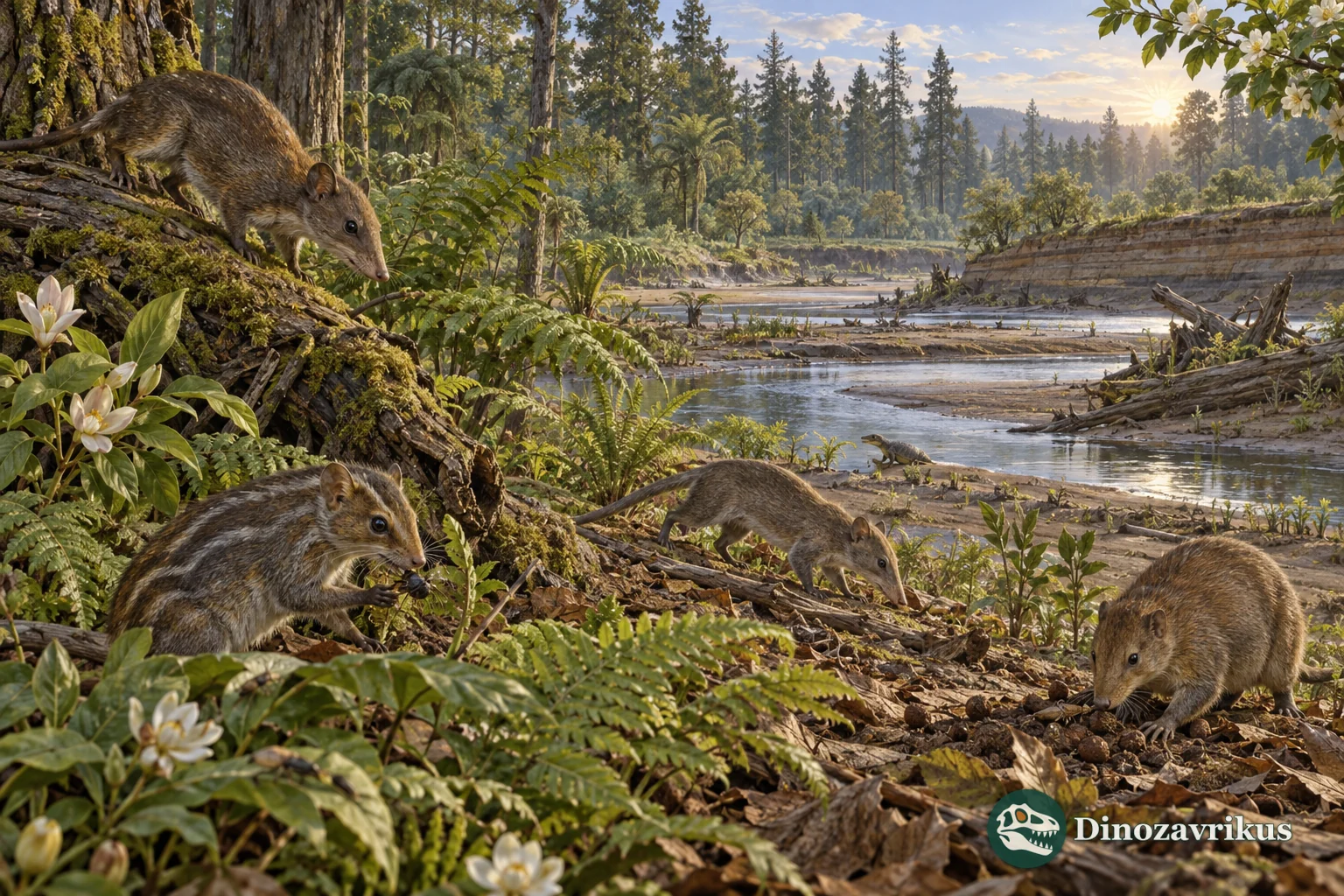 Small early Paleocene mammals foraging in a recovering woodland