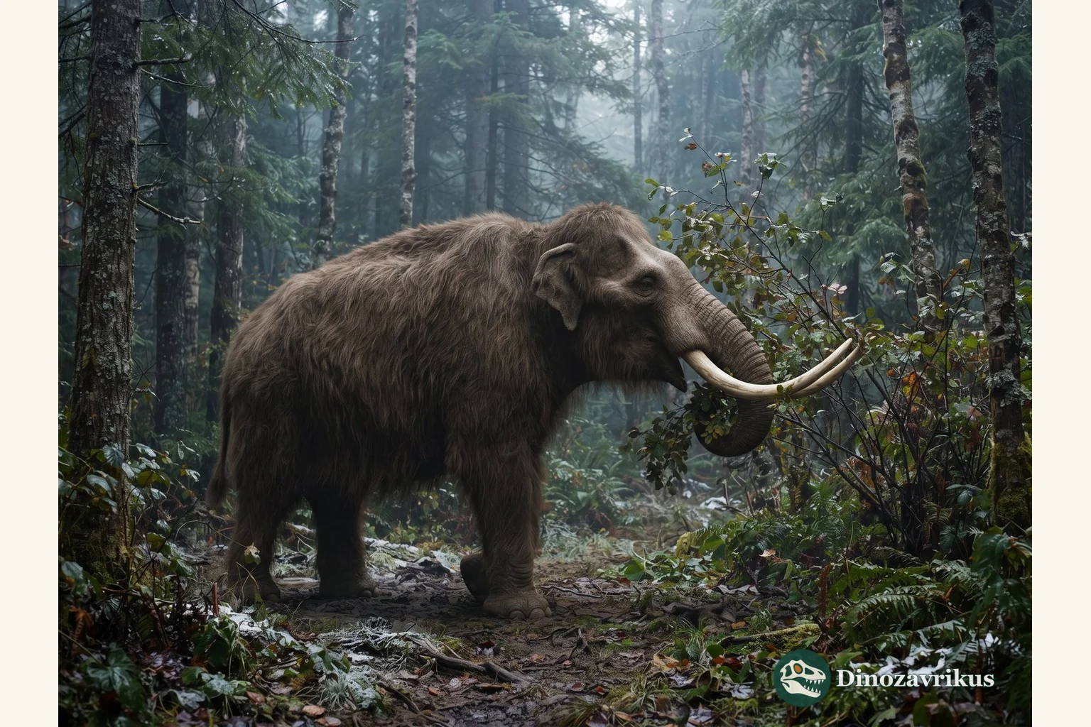 American mastodon reconstructed in a wooded wetland