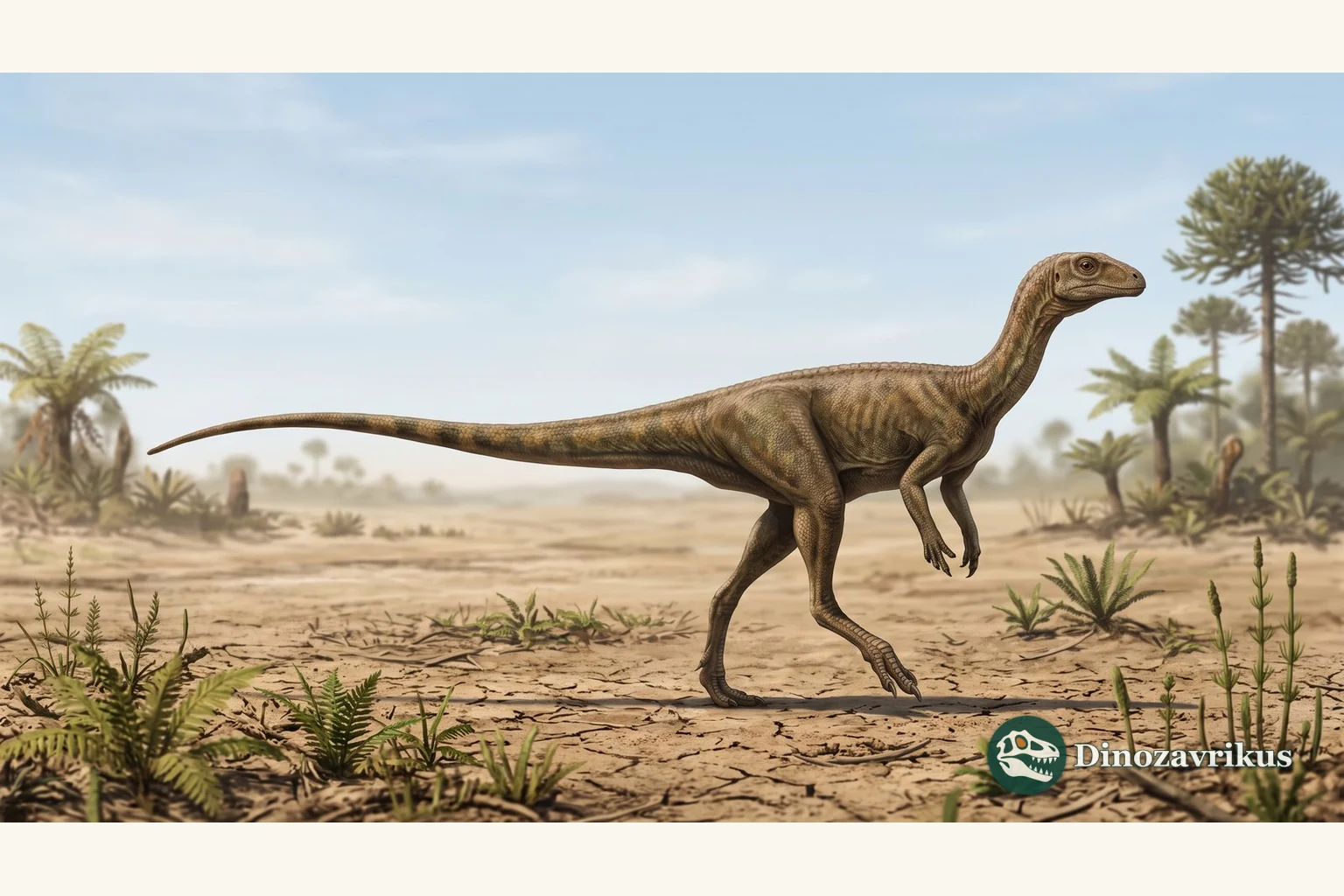 Illustrative reconstruction of Mbiresaurus in a Triassic Zimbabwe landscape