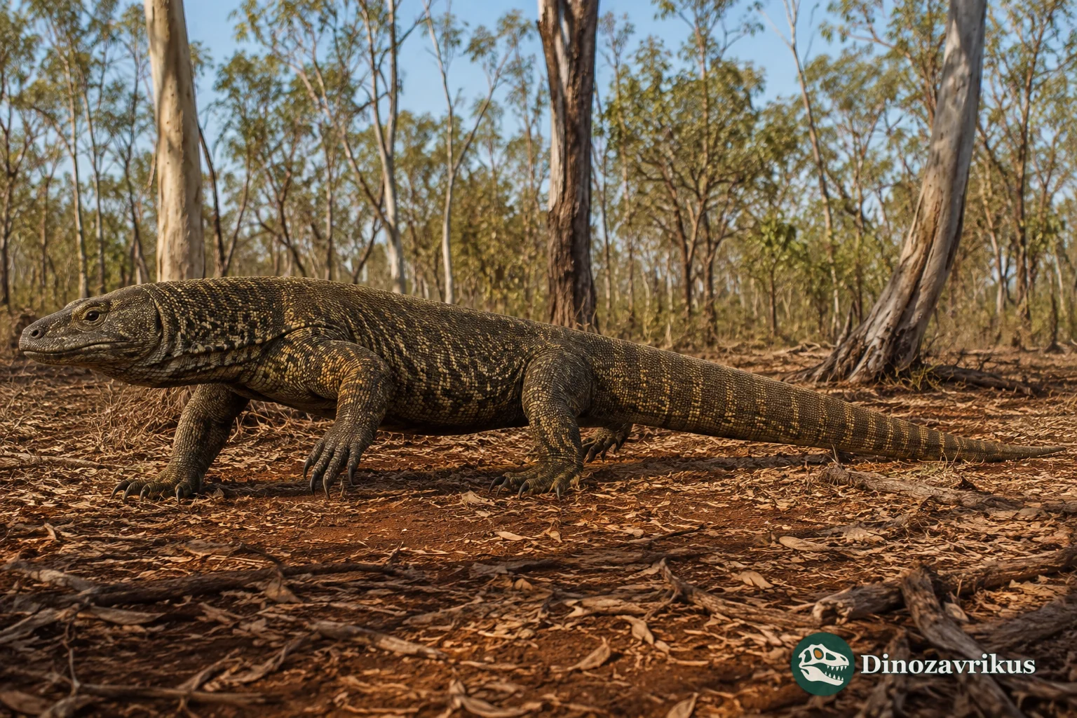Reconstruction of the giant monitor lizard Varanus priscus in Pleistocene Australian woodland