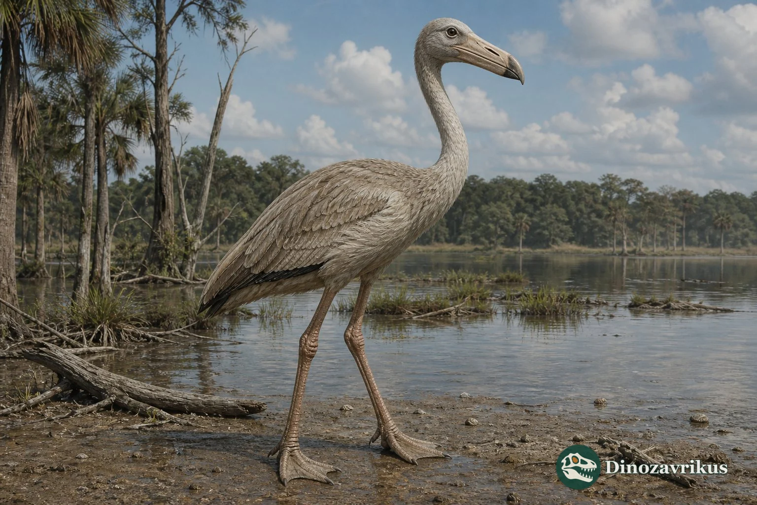 Megapaloelodus reconstructed wading in a Miocene wetland
