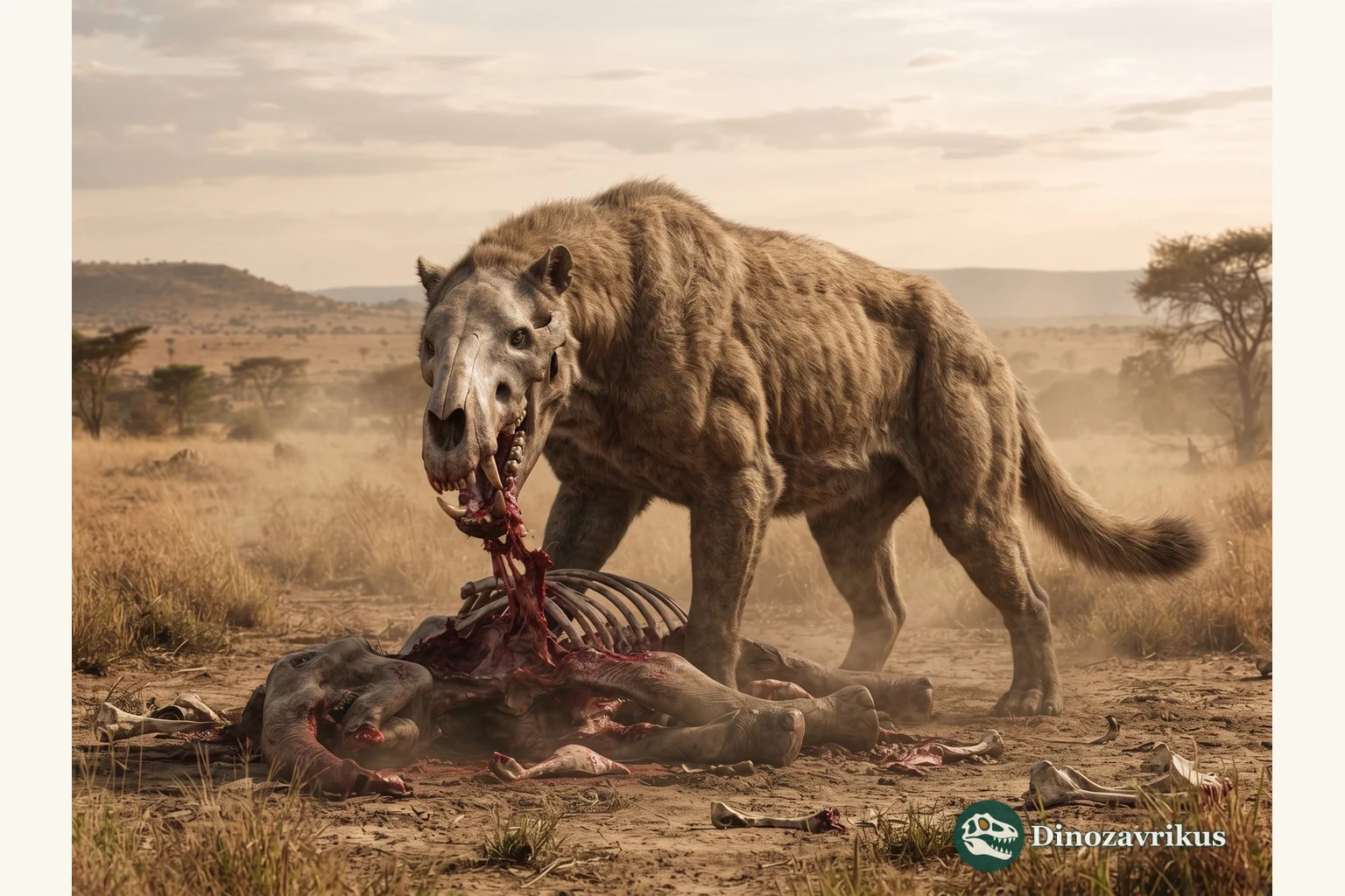 Megistotherium reconstructed at a carcass in Miocene Africa