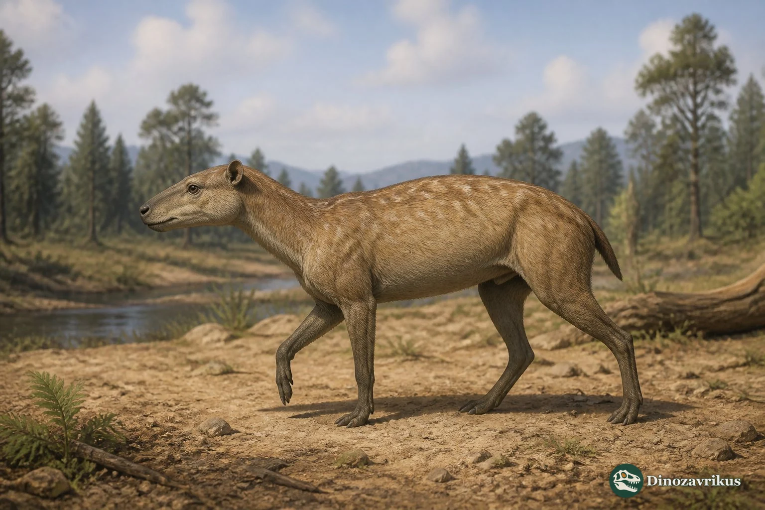 Merycoidodon in a reconstructed open woodland of Oligocene North America