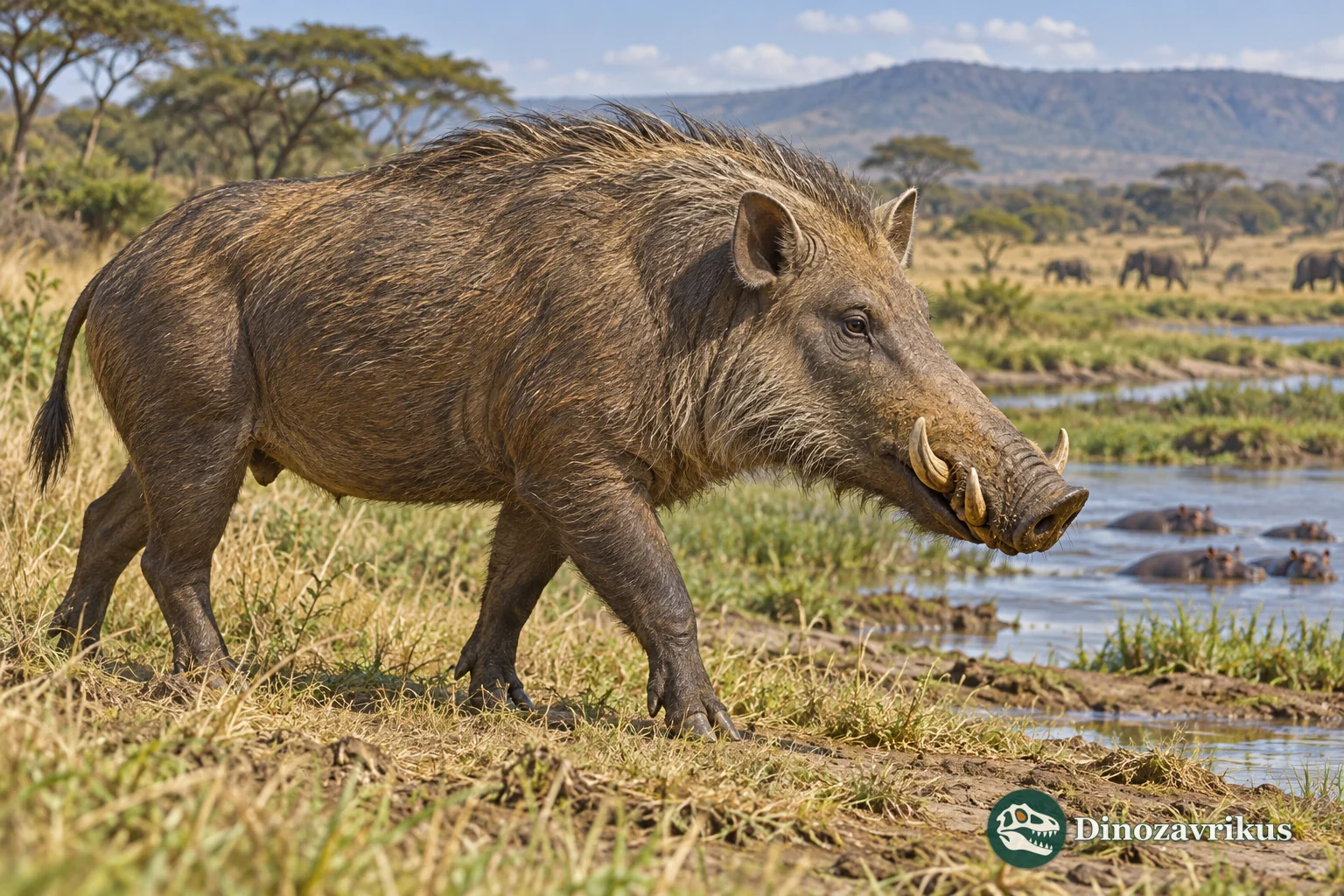 Artistic reconstruction of an African fossil pig historically assigned to Mesochoerus