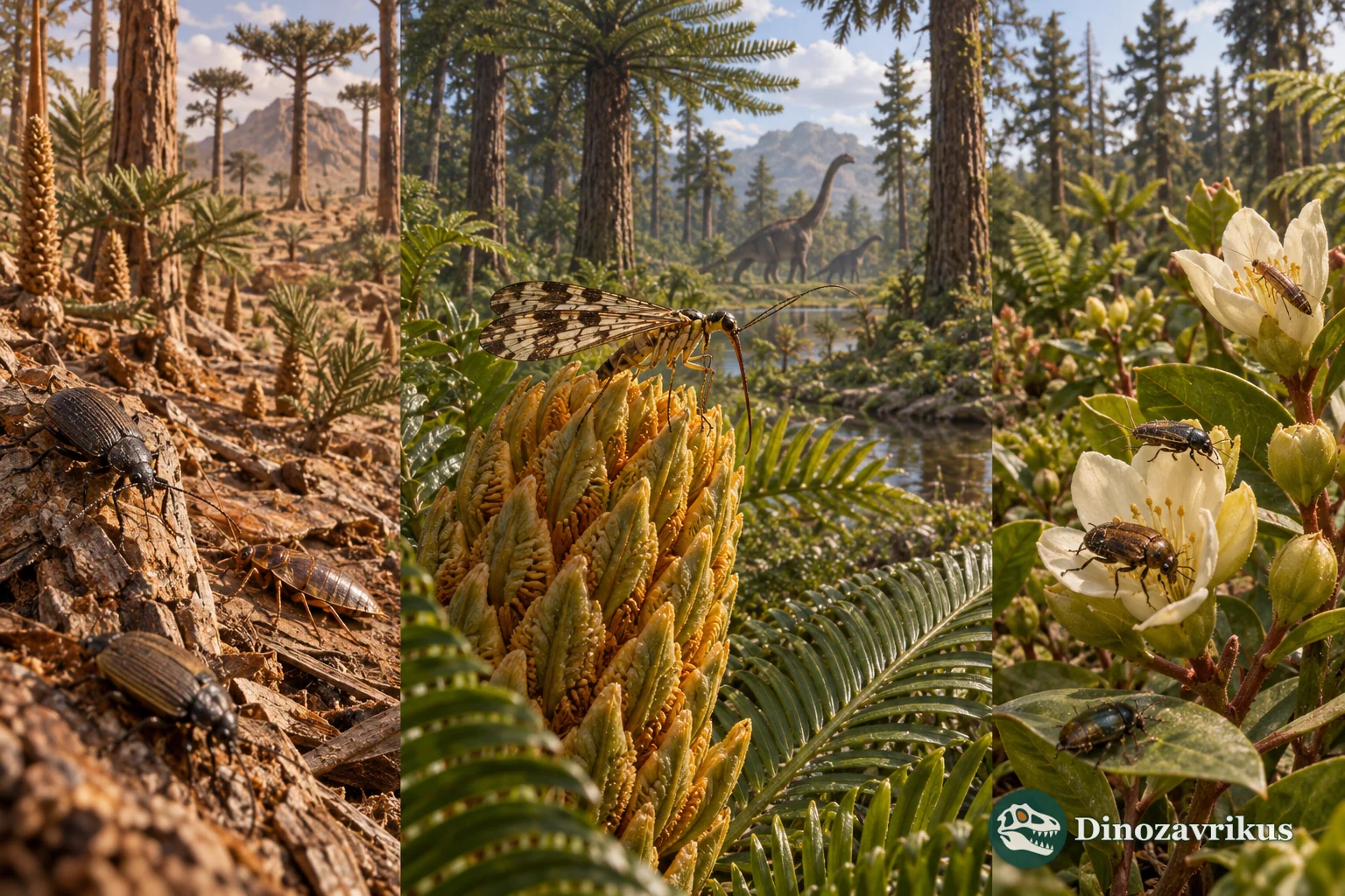 Triassic, Jurassic and Cretaceous insects among gymnosperms and early flowering plants