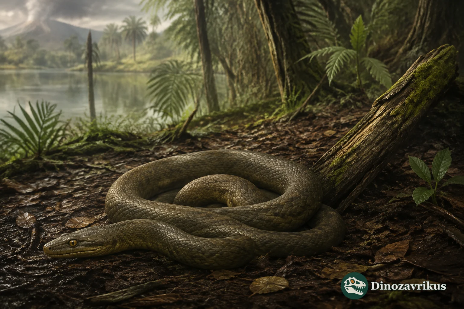 Reconstruction of the small Eocene python-line snake Messelopython freyi in the Messel forest