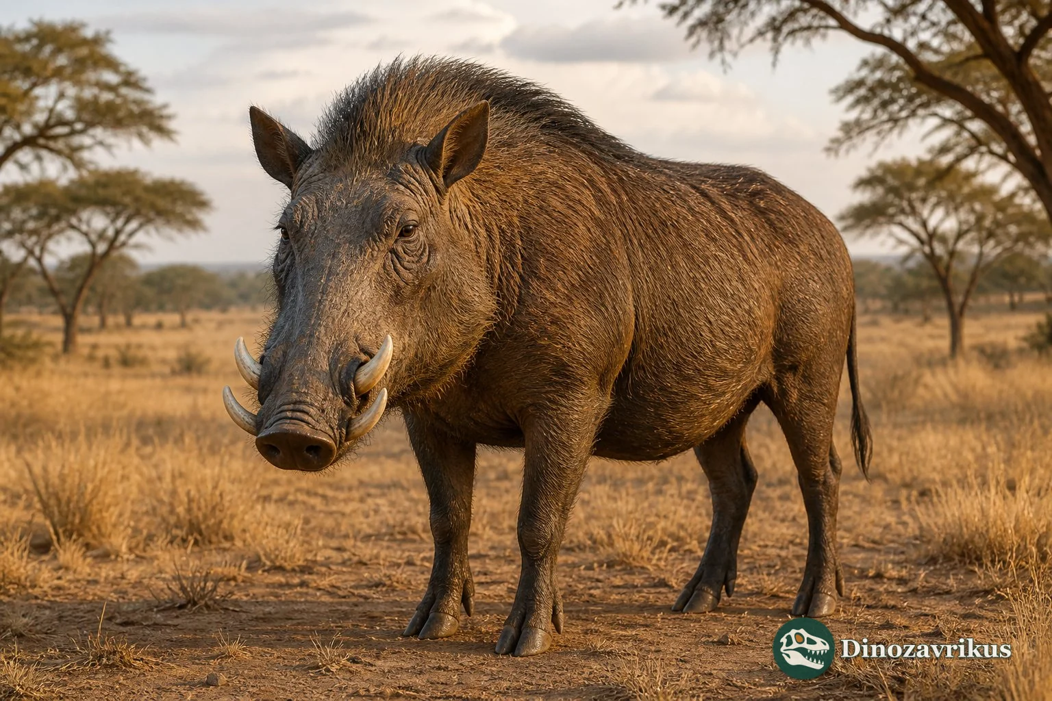 Metridiochoerus reconstructed in open Pliocene African grassland